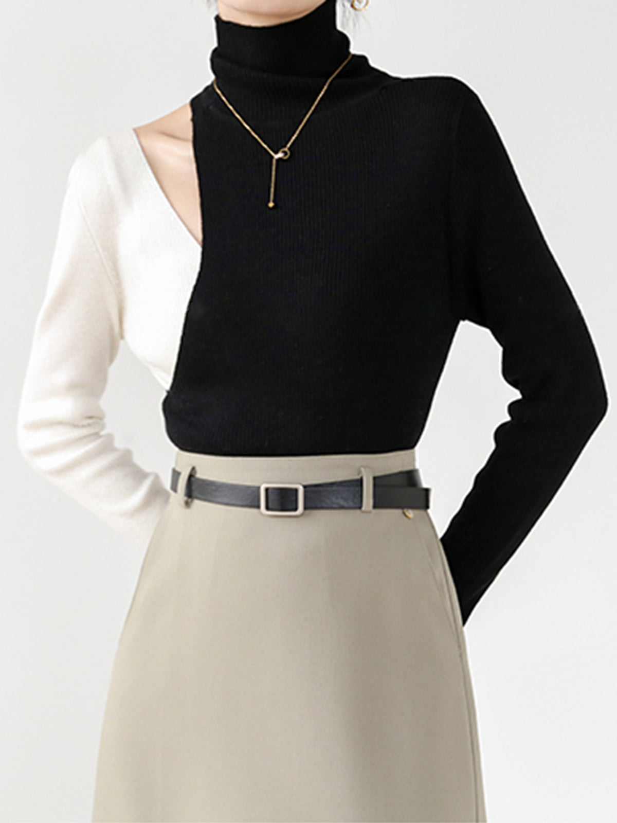 Renk Bloklu Triko Bluz