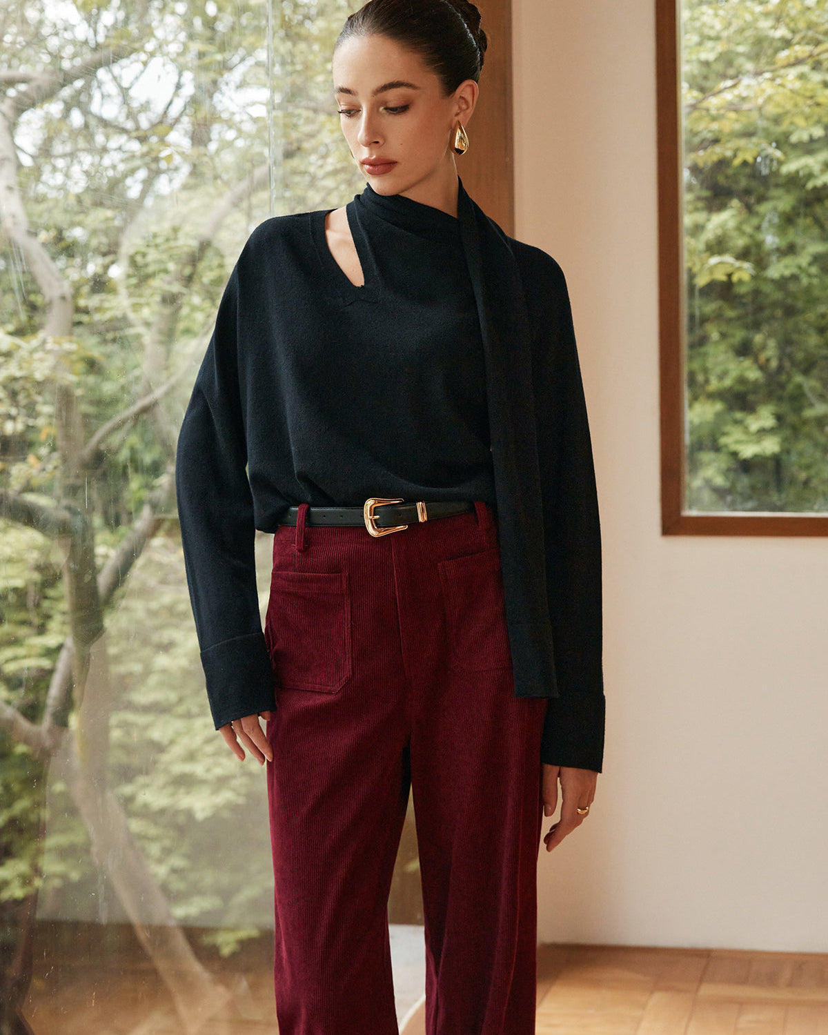 Minimalist Yün Karışımlı Atkılı Kazak