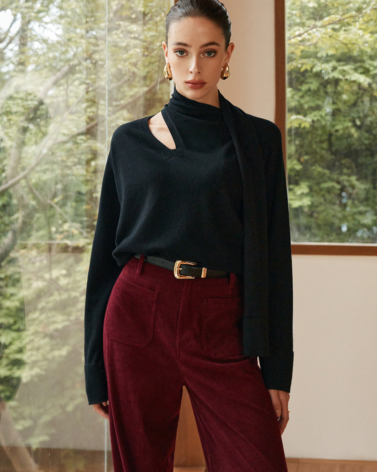 Minimalist Yün Karışımlı Atkılı Kazak