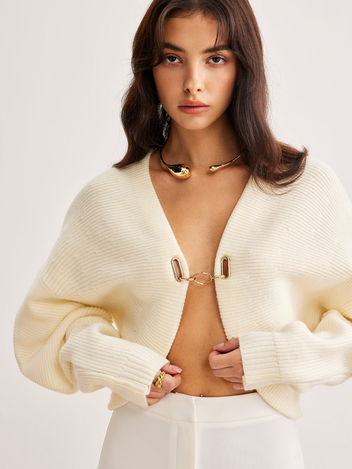 Kuzu Kolu Metal Detaylı Hırka