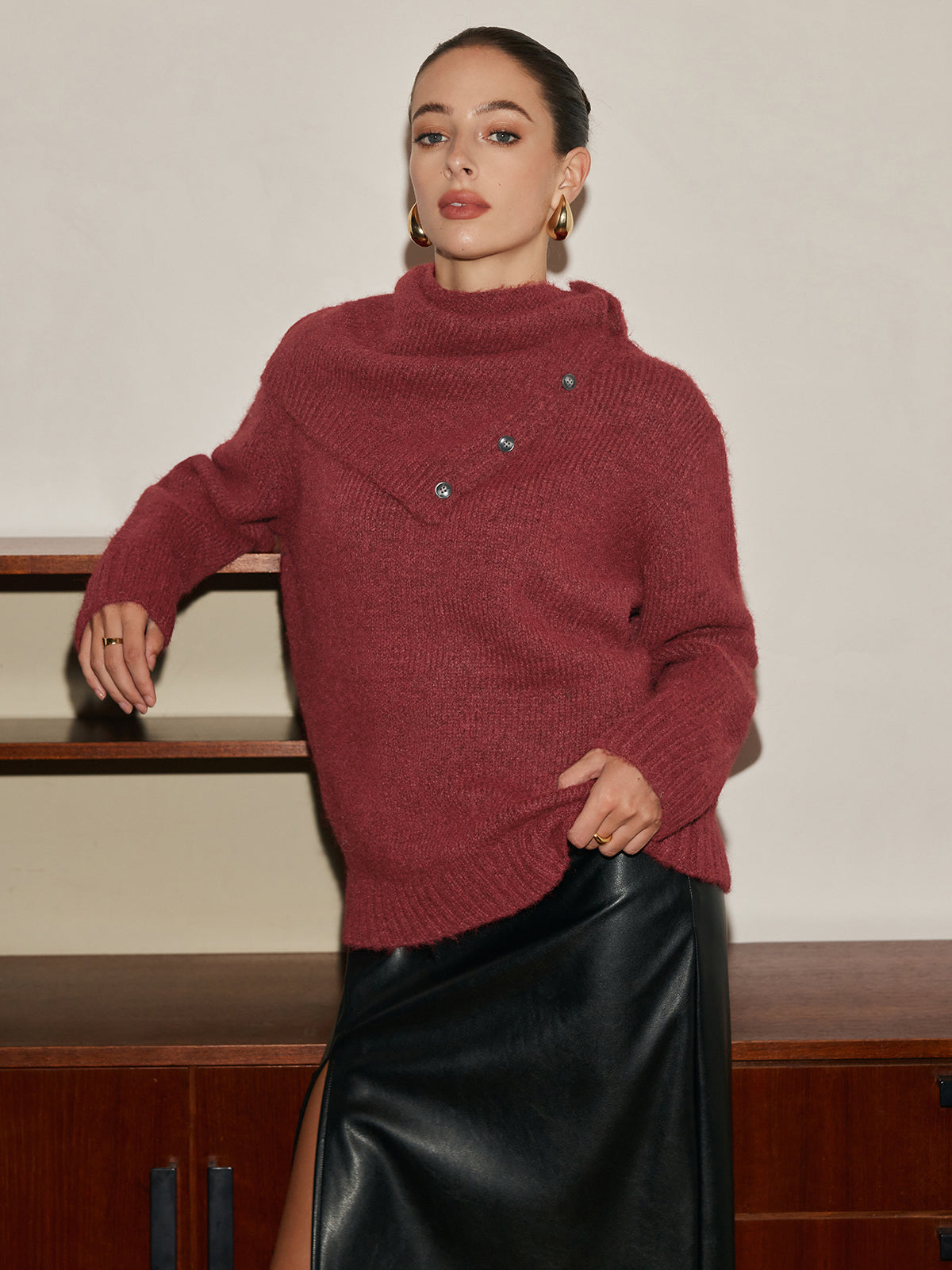 Ayarlanabilir Atkılı Yün Karışımlı Kazak