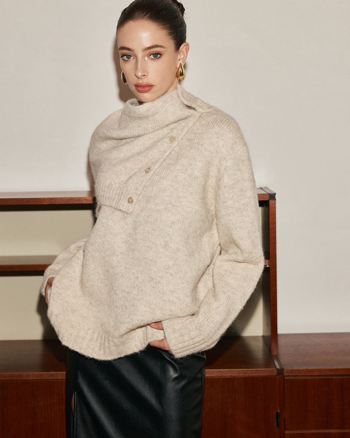 Ayarlanabilir Atkılı Yün Karışımlı Kazak