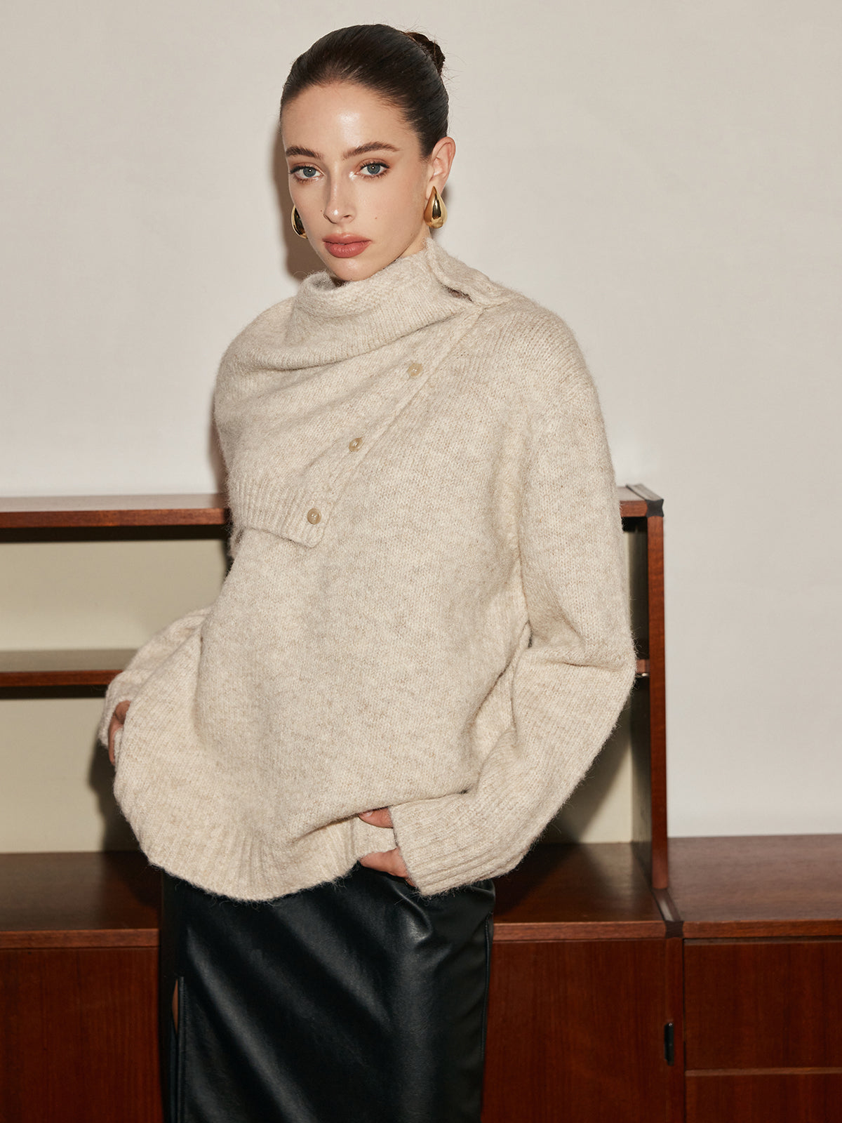 Ayarlanabilir Atkılı Yün Karışımlı Kazak