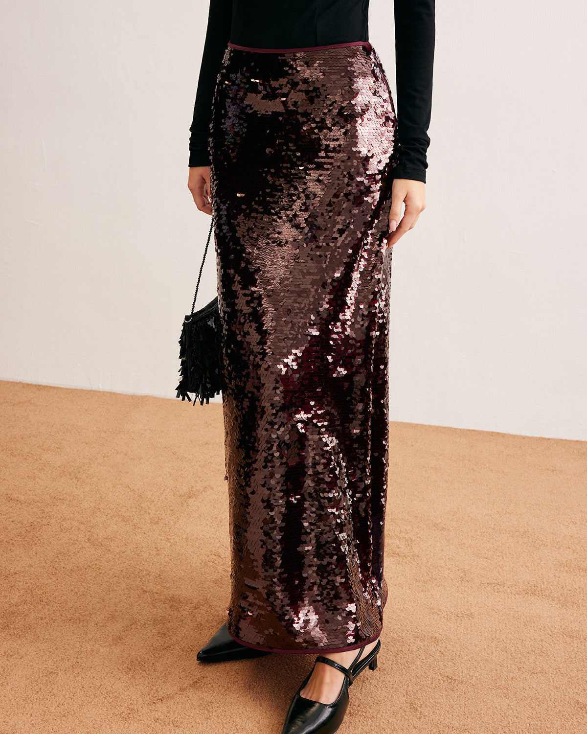 Romantik Payetli Maxi Etek