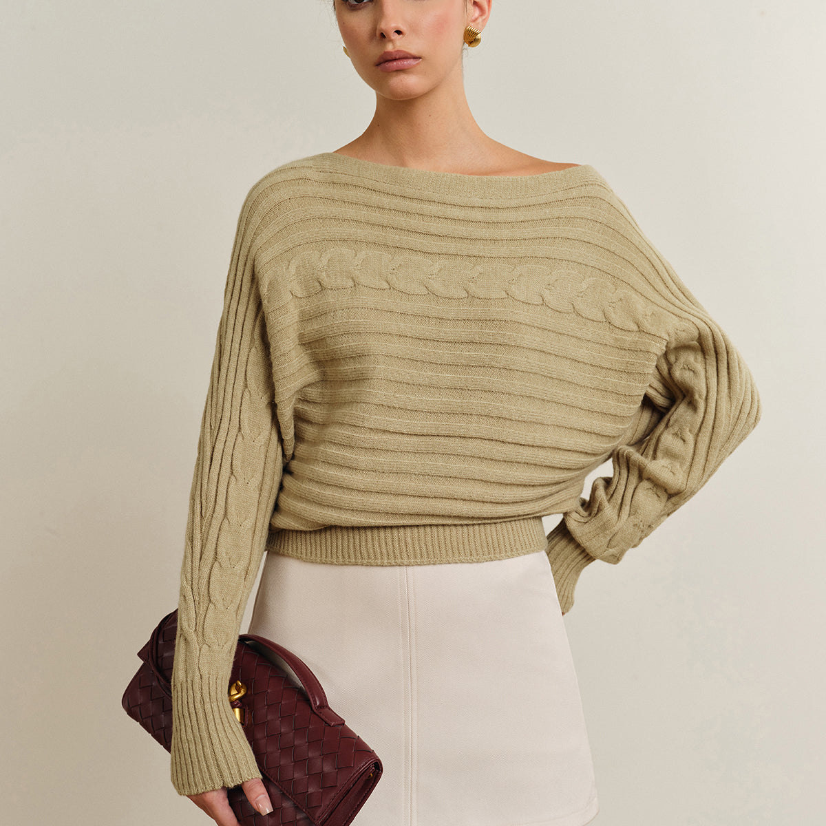 Düz Yaka Burgu Desenli Kazak