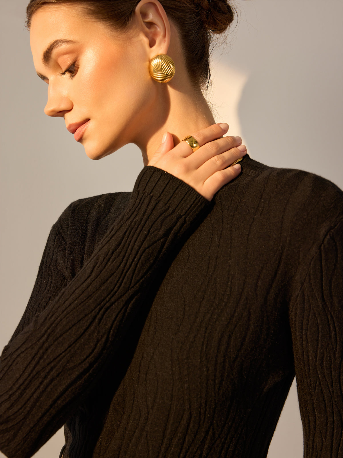 Minimalist Slim Pliseli Triko Üst Kazak