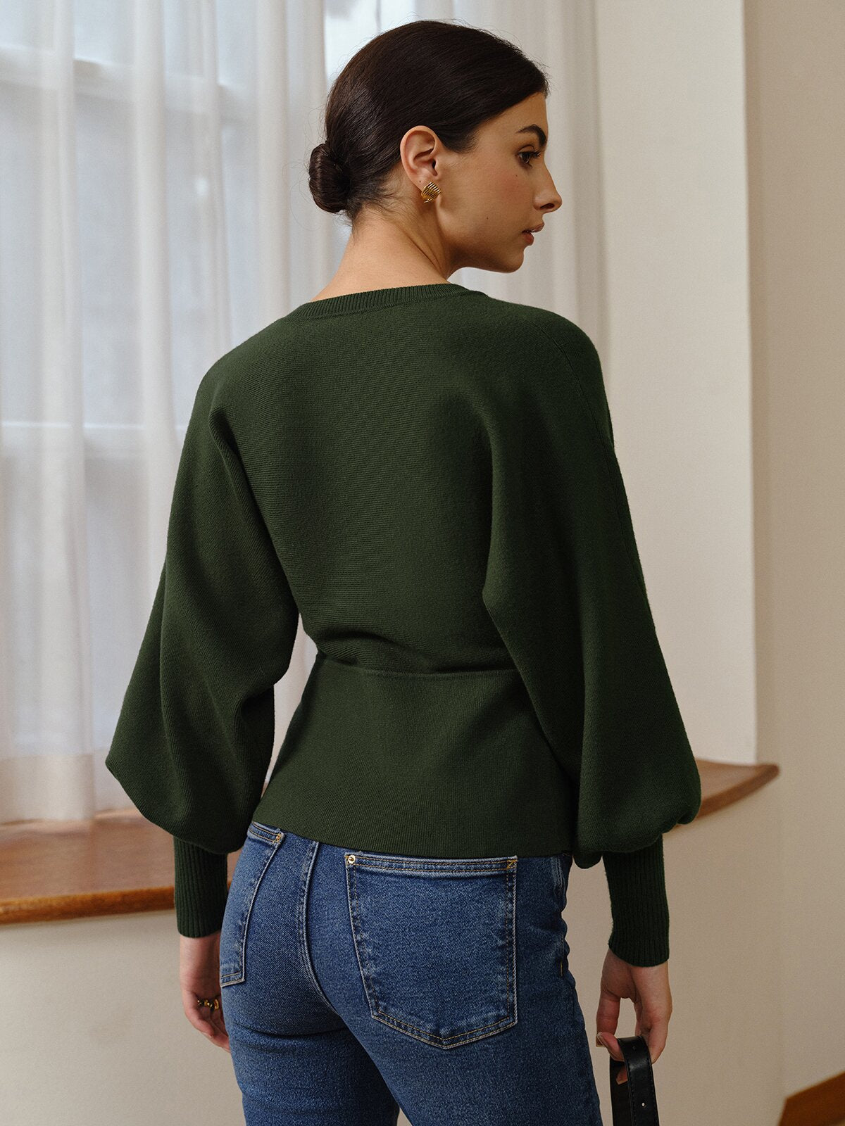 Dalga Biyeli Kuzu Kol Triko Bluz