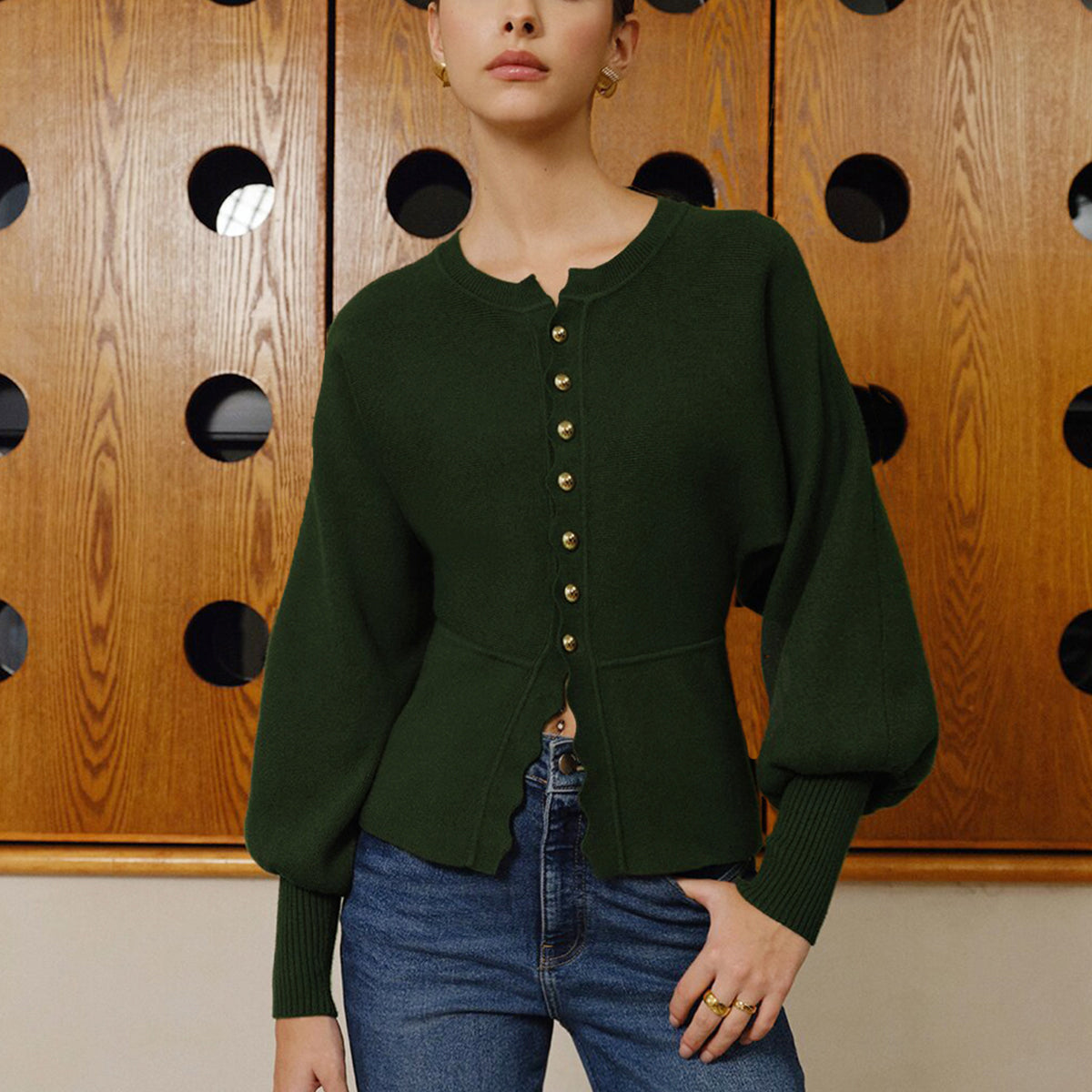 Dalga Biyeli Kuzu Kol Triko Bluz