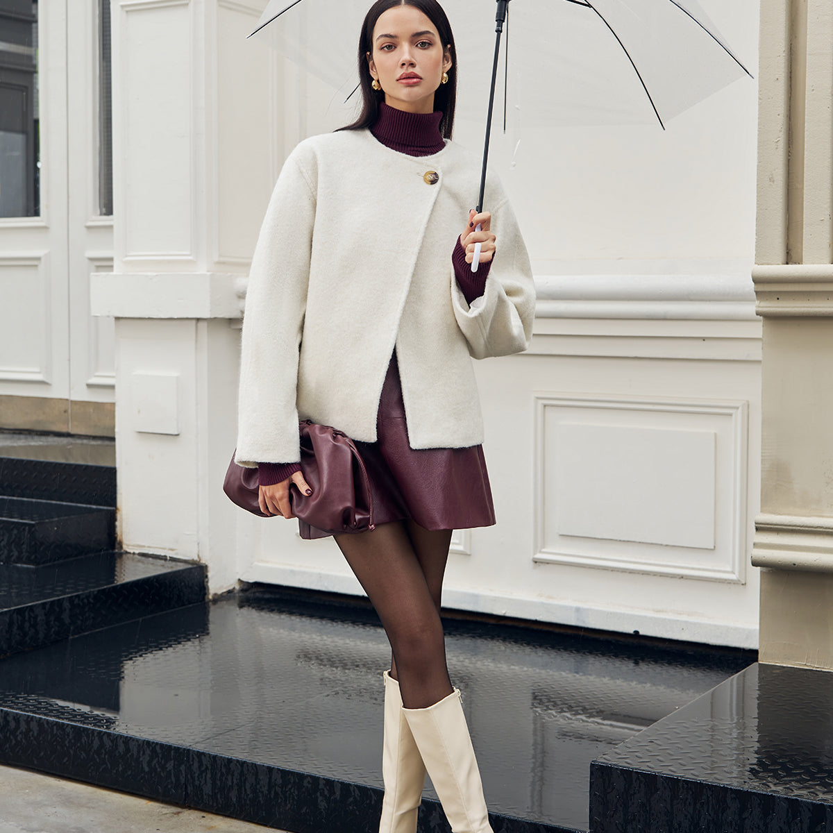 Romantik Düğmeli Rahat Kesim Kaban