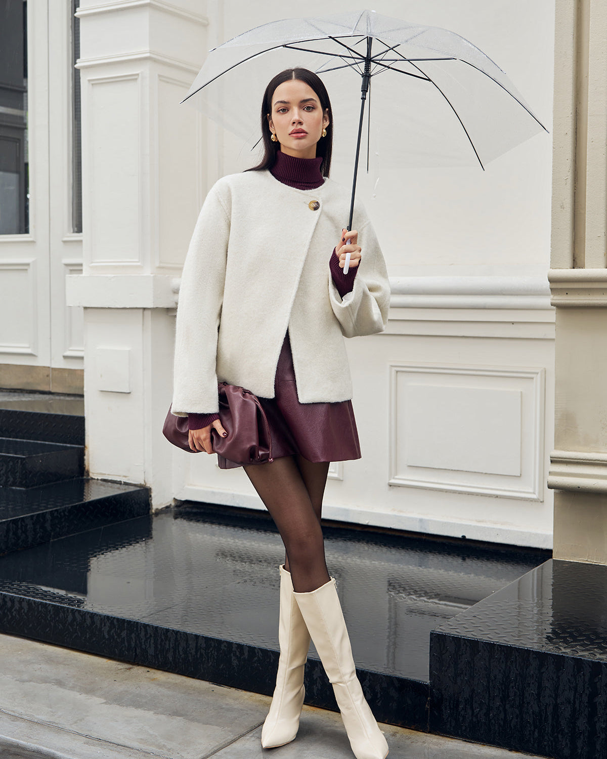 Romantik Düğmeli Rahat Kesim Kaban