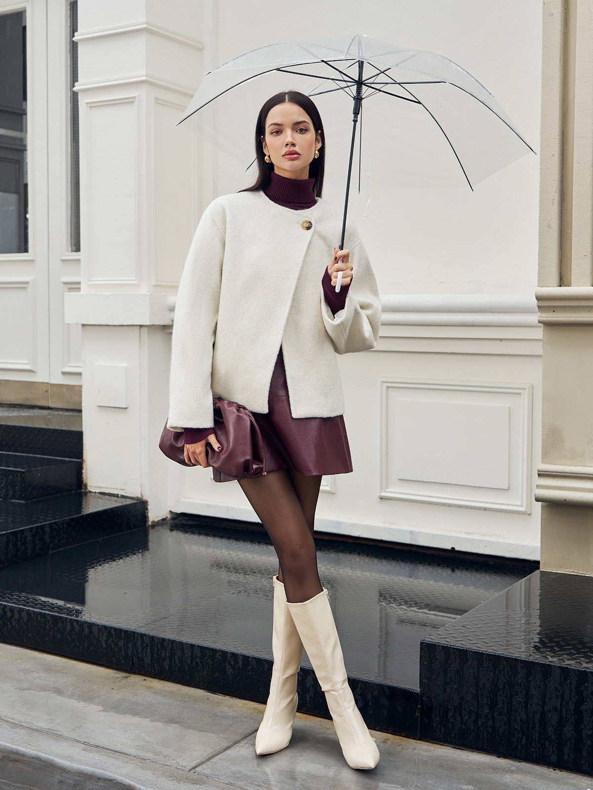 Romantik Düğmeli Rahat Kesim Kaban