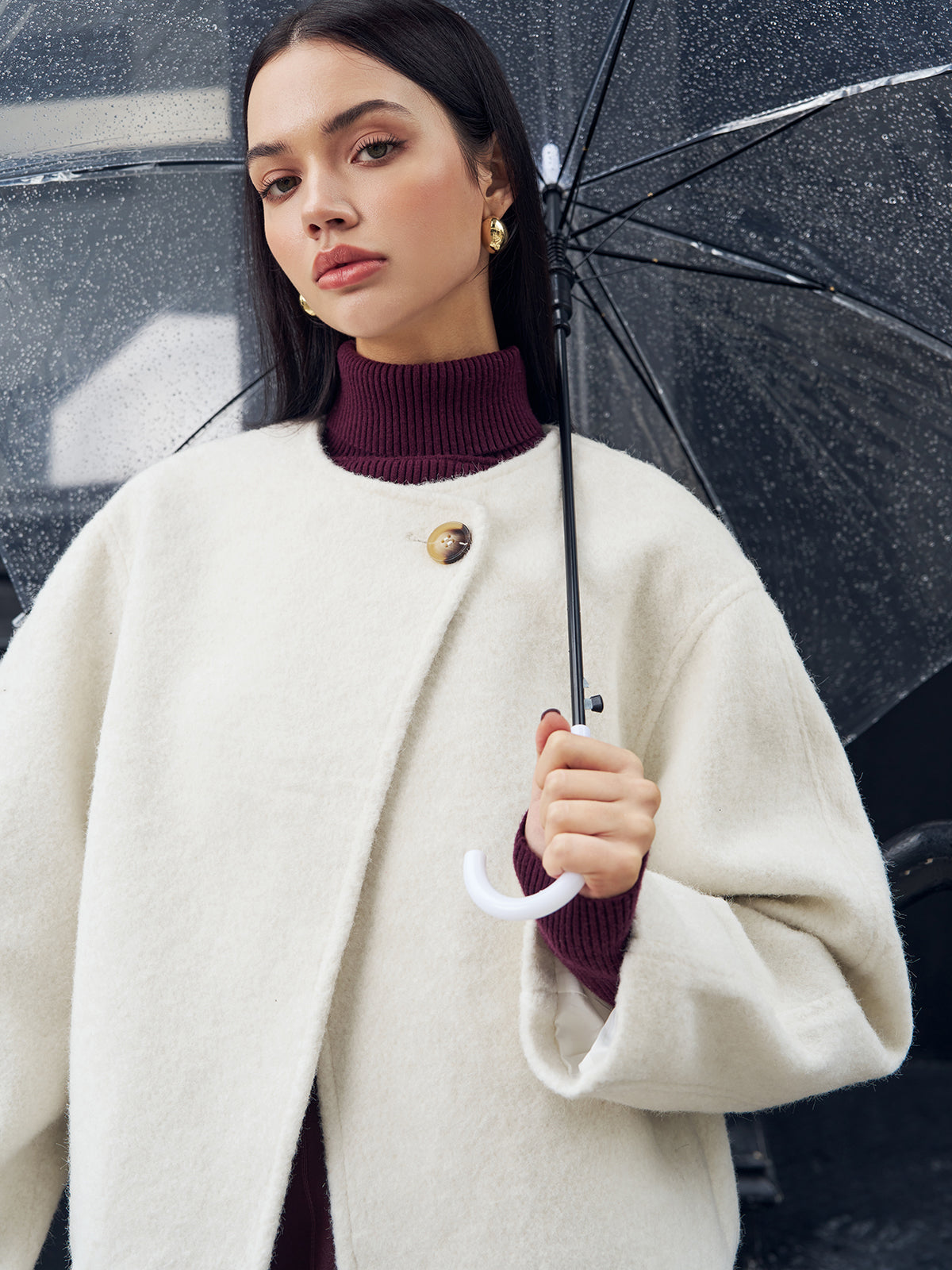 Romantik Düğmeli Rahat Kesim Kaban