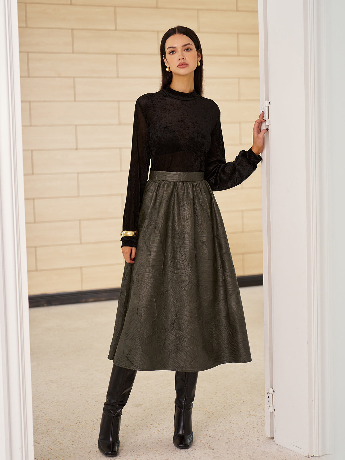 Retro Kemer Detaysız Suni Deri Etek