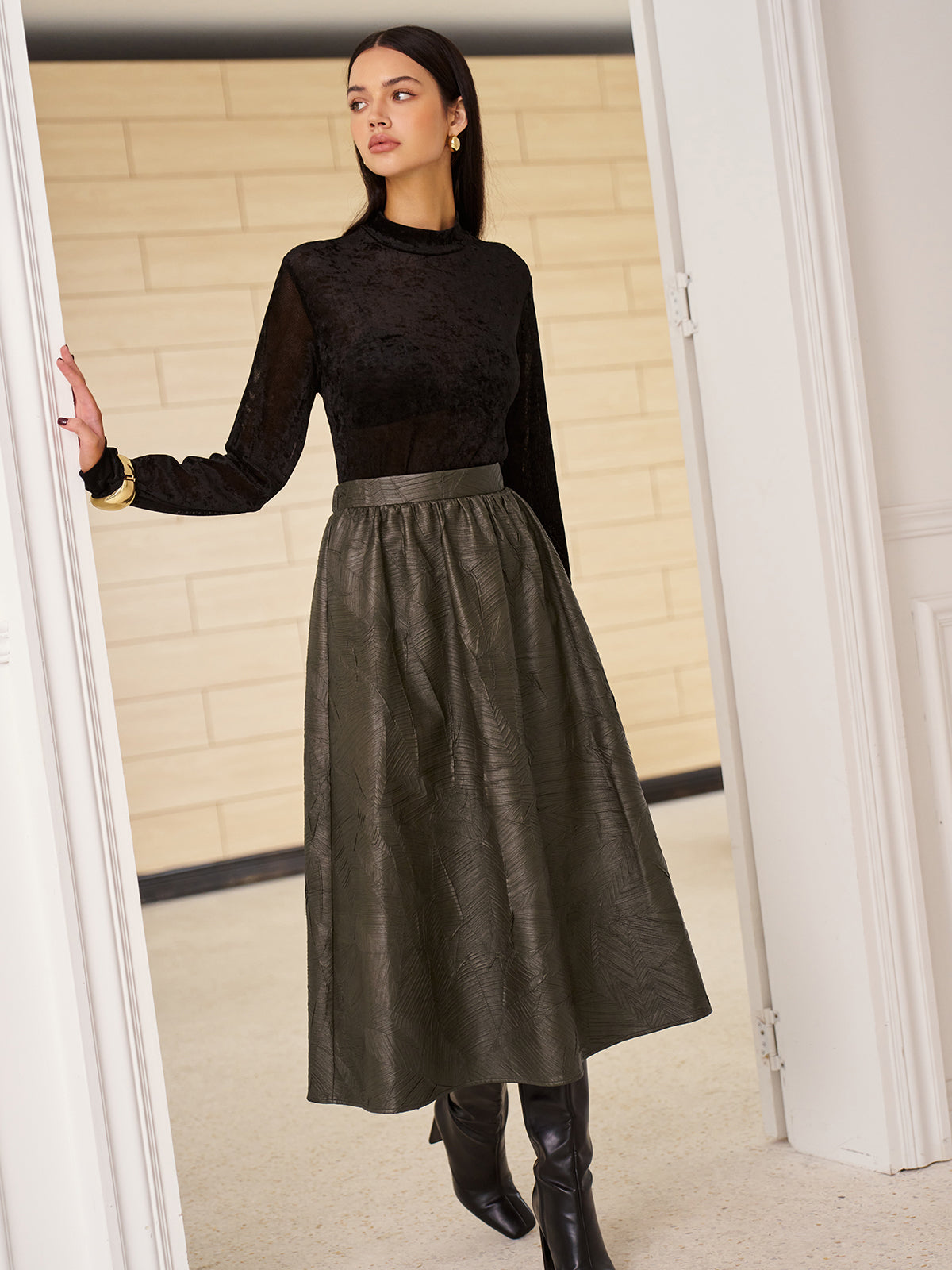 Retro Kemer Detaysız Suni Deri Etek