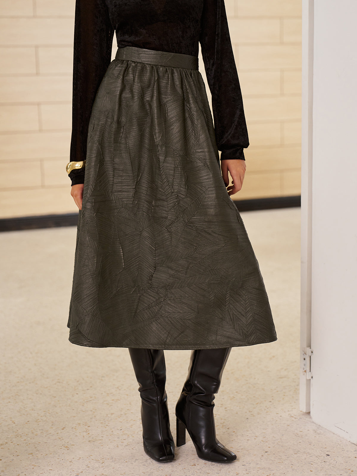 Retro Kemer Detaysız Suni Deri Etek