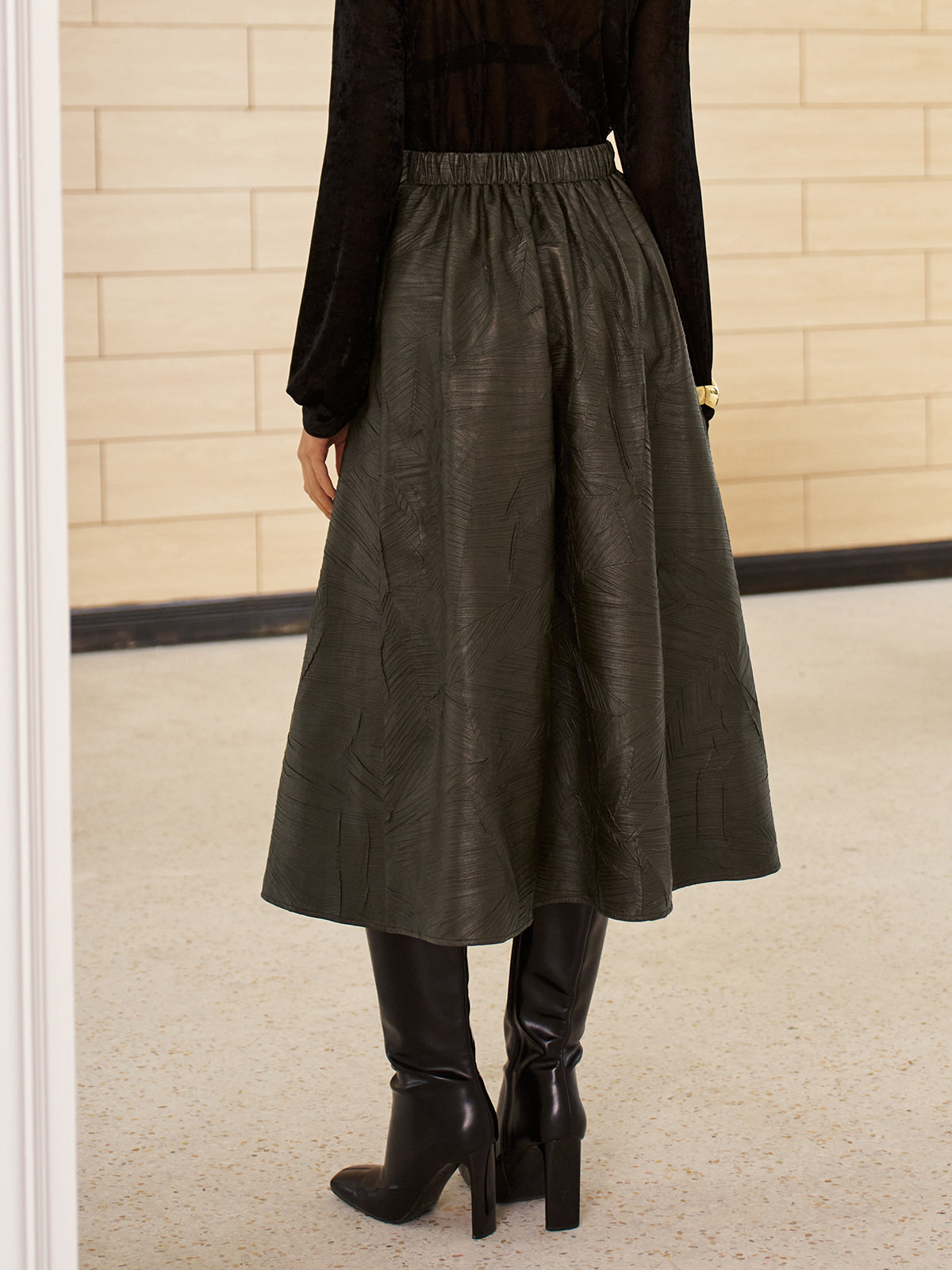 Retro Kemer Detaysız Suni Deri Etek