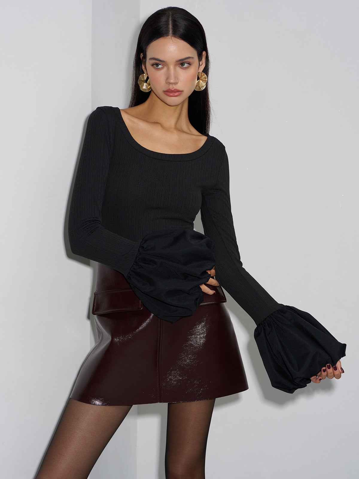 Tomurcuk Manşet Detaylı Dar Kesim Tişört