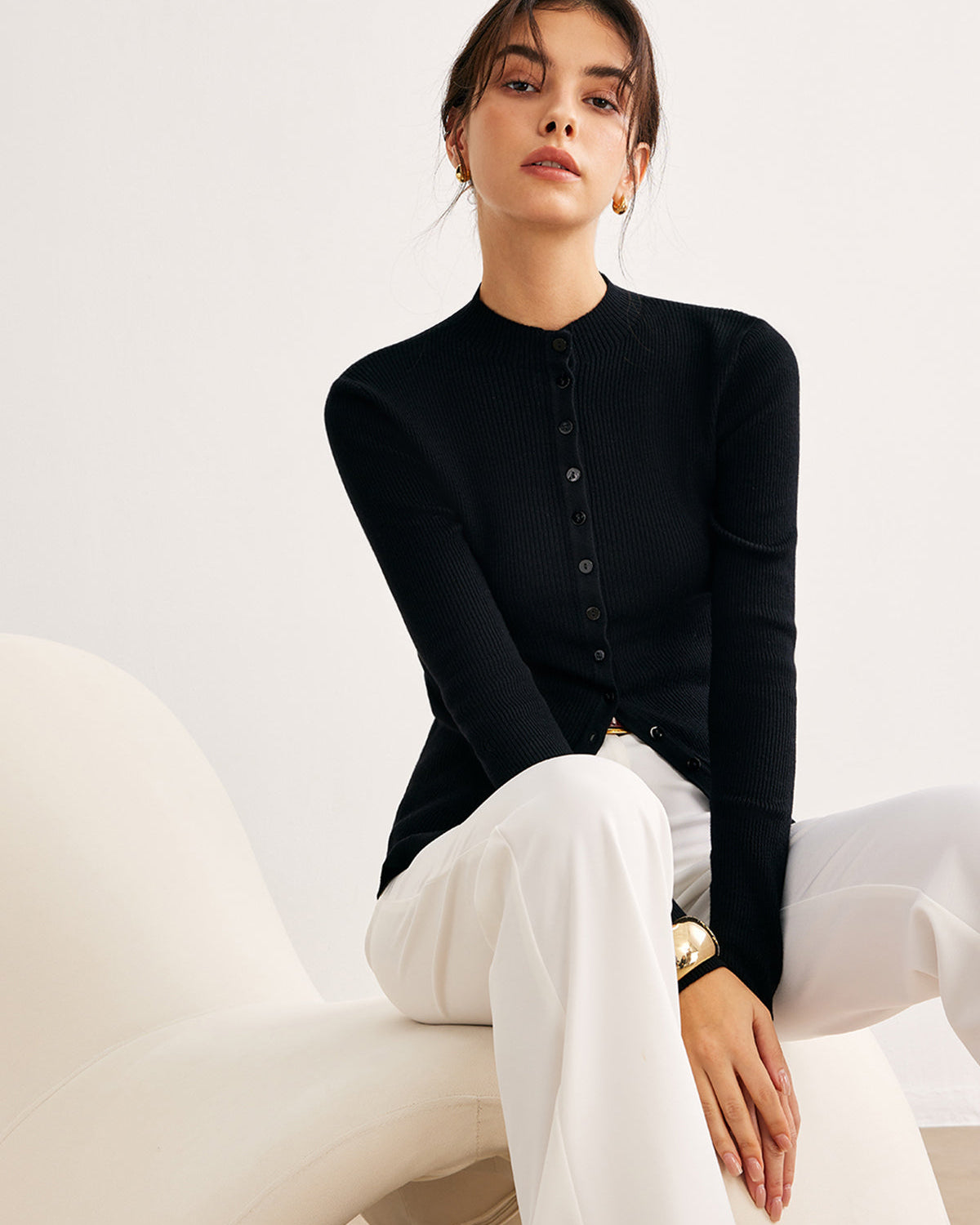 Düğmeli Dar Triko Kazak