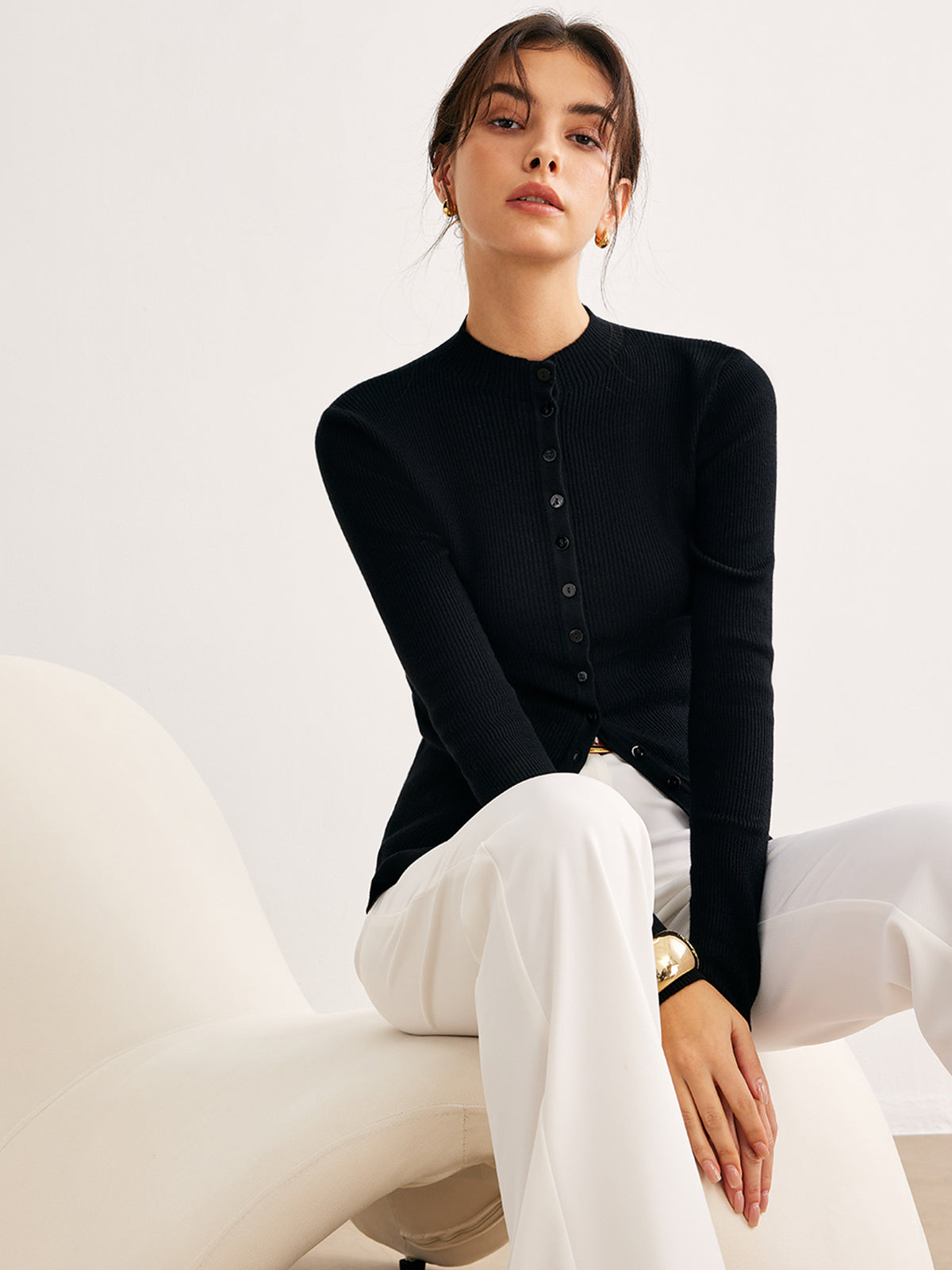 Düğmeli Dar Triko Kazak