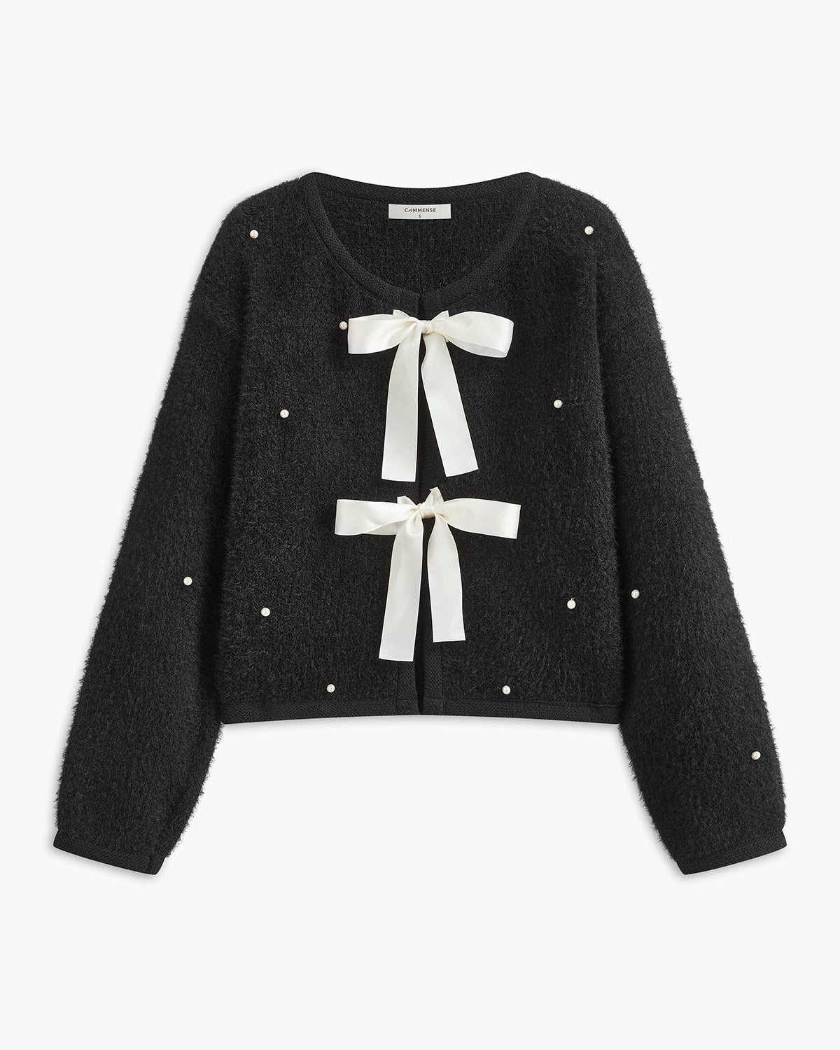 Boncuk İşlemeli Fiyonk Detaylı Triko Üst Kazak