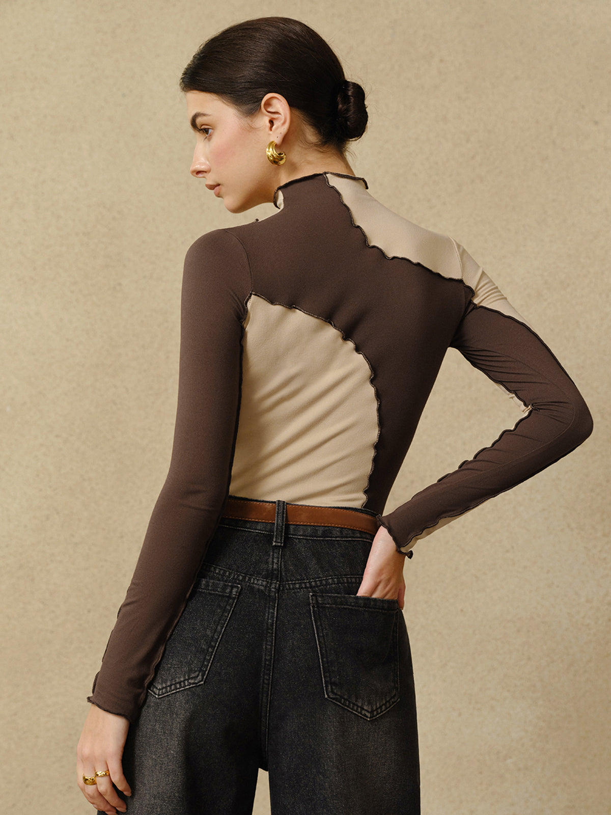 Yarı Transparan Renk Bloklu Dikişli Jersey Üst