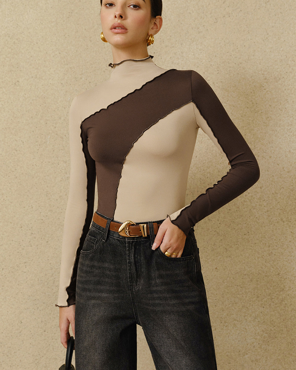 Yarı Transparan Renk Bloklu Dikişli Jersey Üst