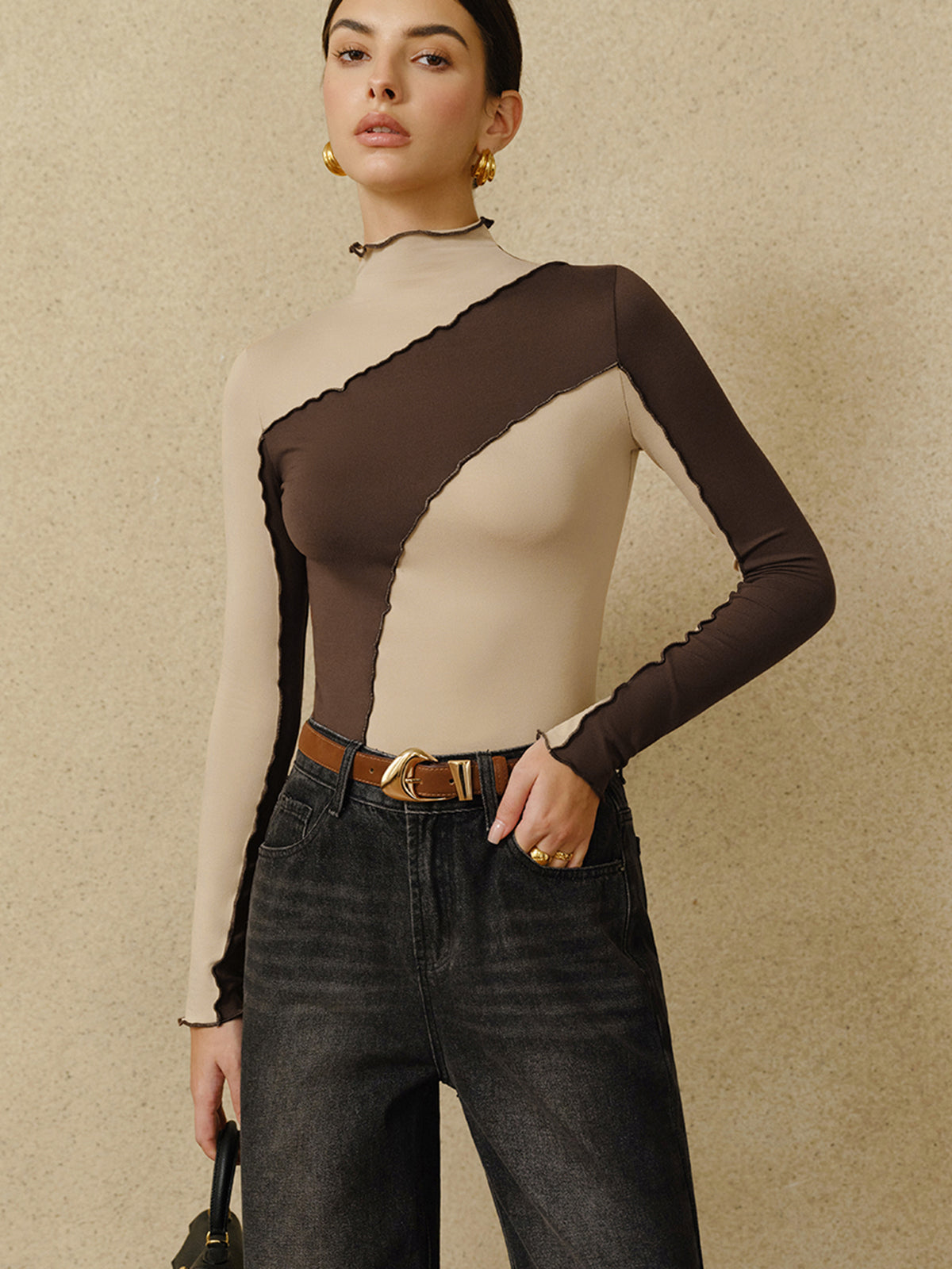 Yarı Transparan Renk Bloklu Dikişli Jersey Üst