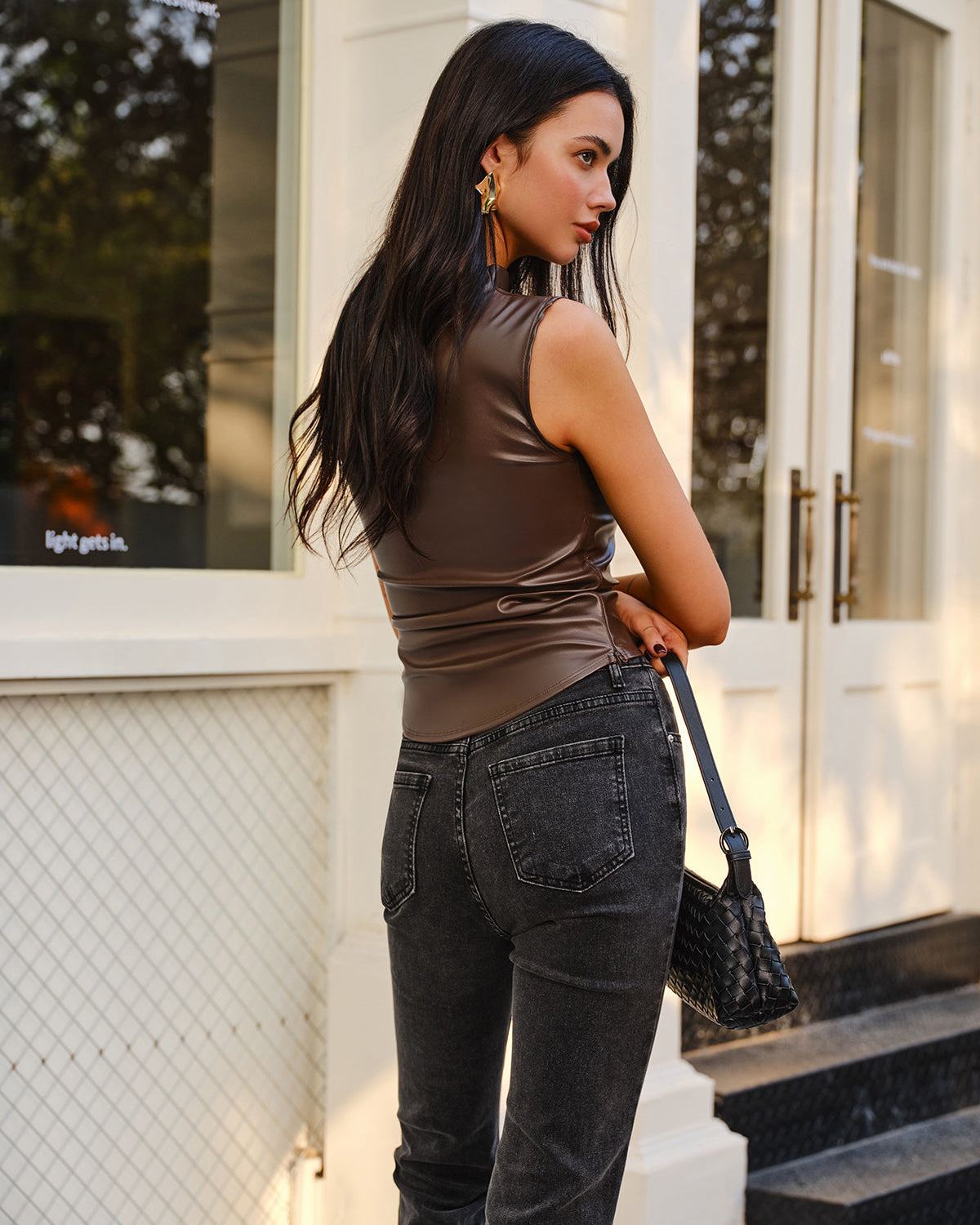 Asimetrik Dar Kesim Suni Deri Bluz