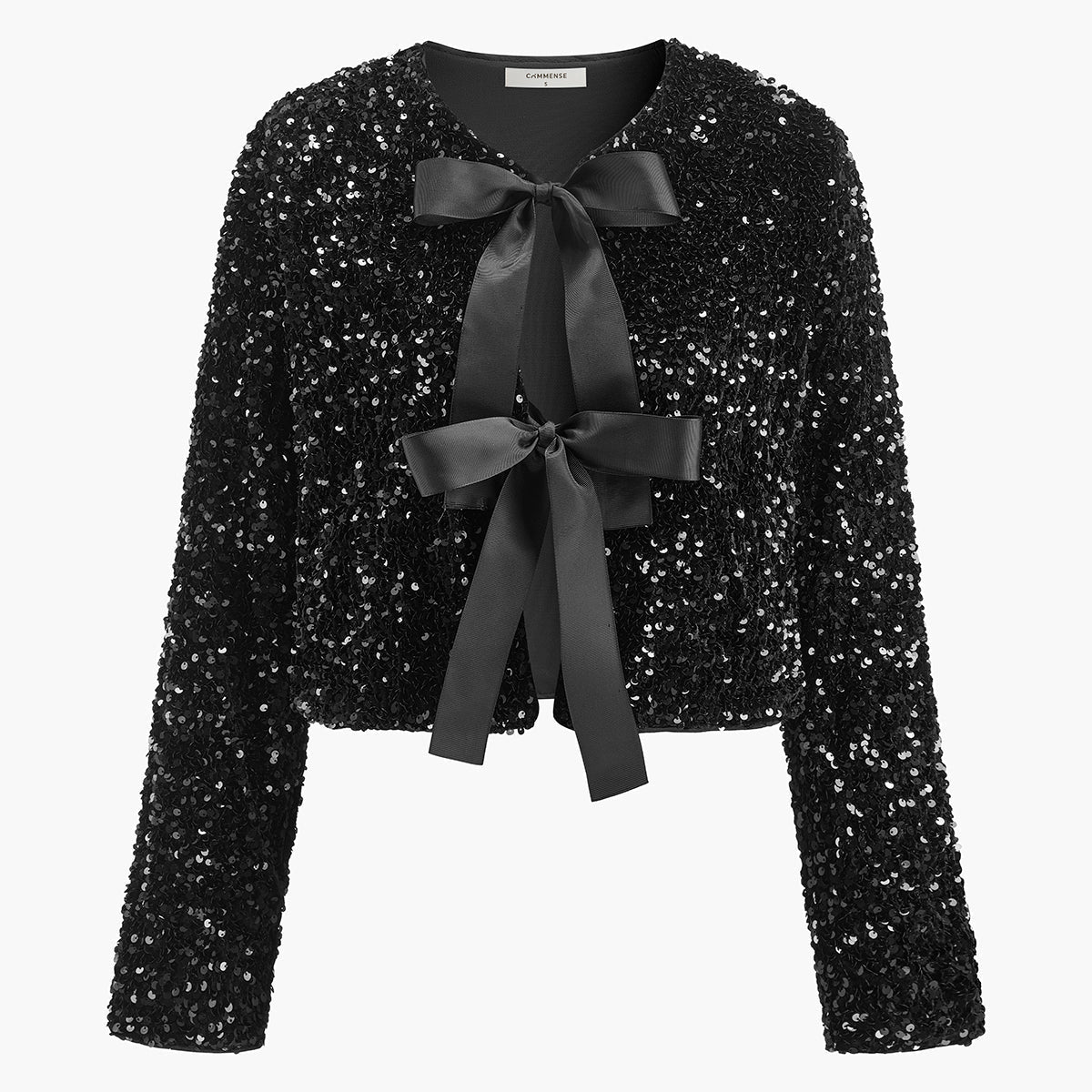 Payetli Kadife Fiyonklu Blazer Ceket