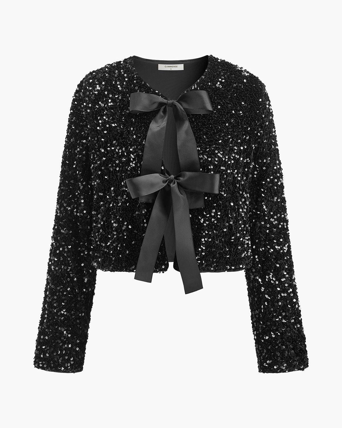 Payetli Kadife Fiyonklu Blazer Ceket