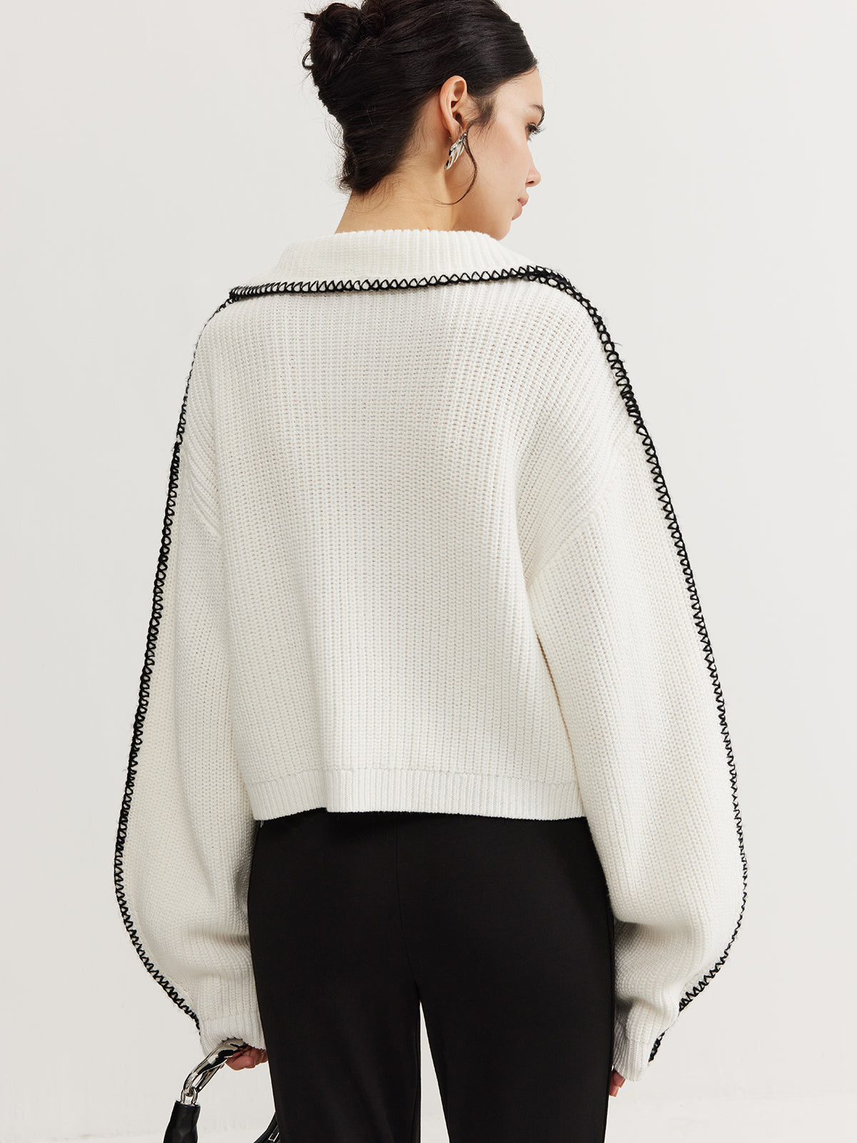 Kontrast Biyeli Mıknatıs Kapamalı Triko Üst