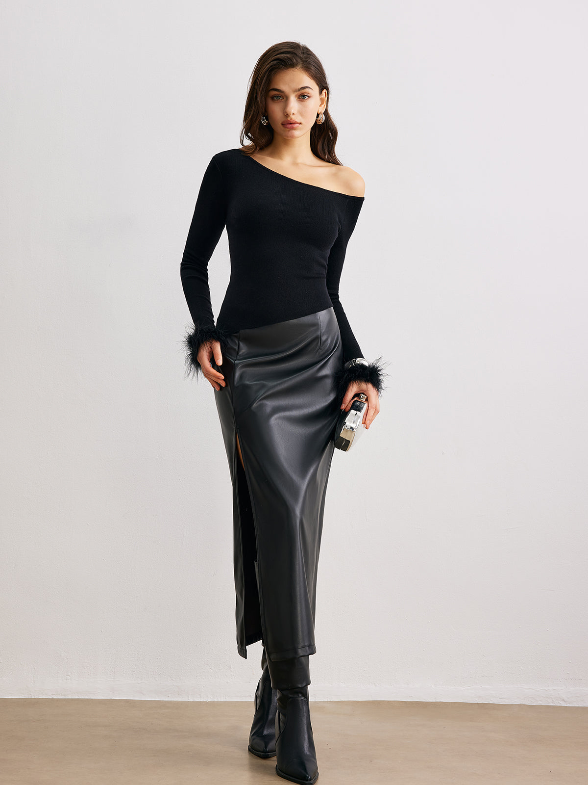 Kaşmir Asimetrik Yaka Dar Kazak