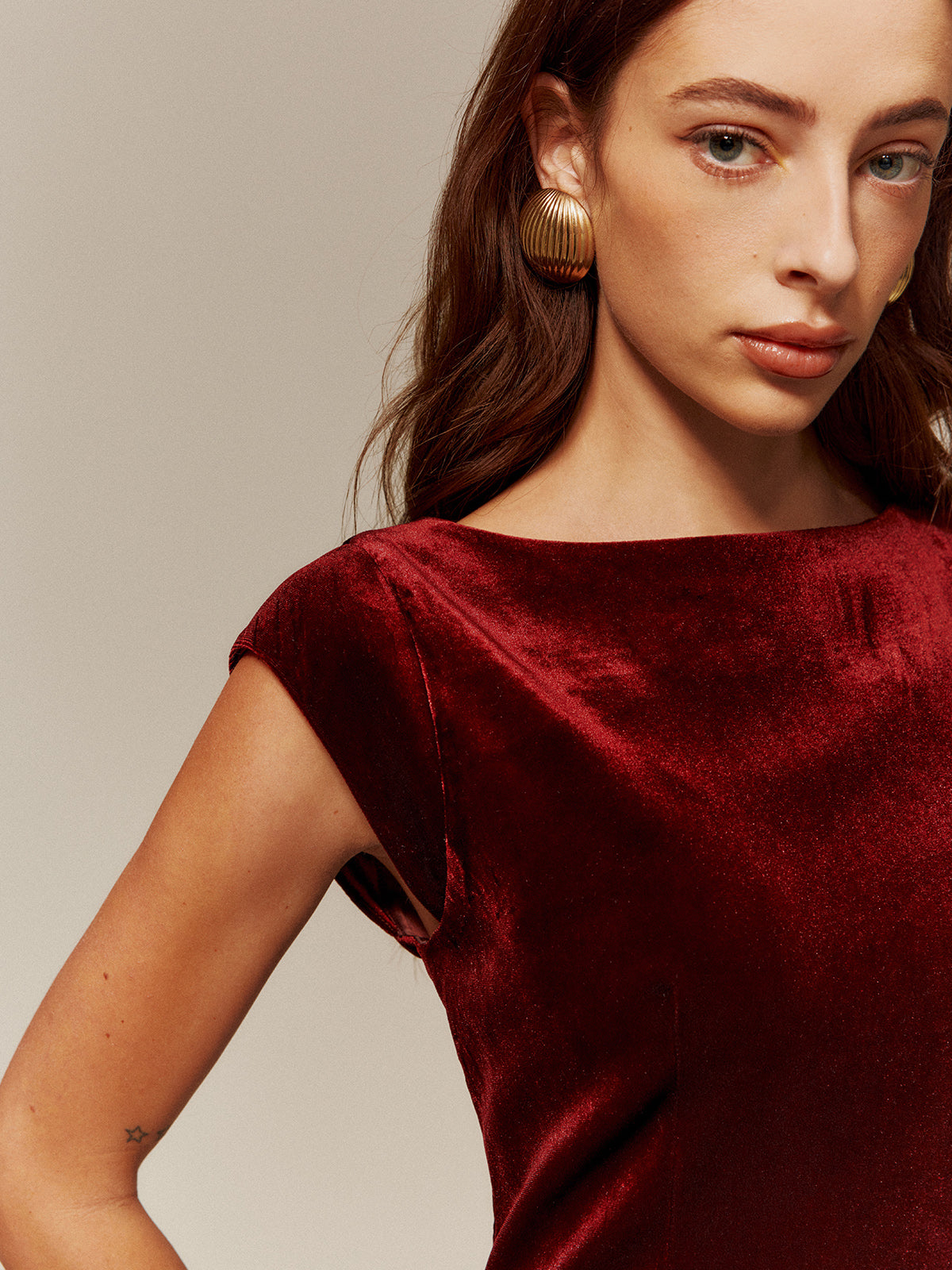 Kadife Pileli Askılı Kısa Elbise