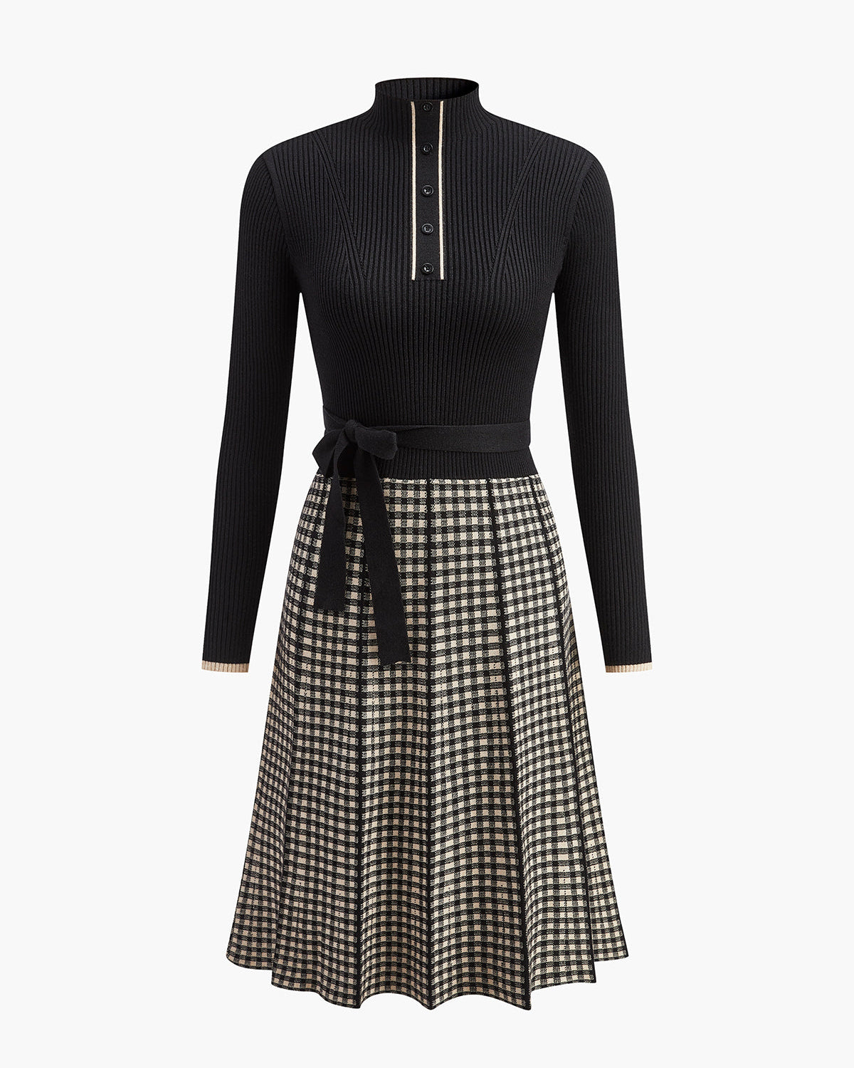 Kemerli Triko Kazak Ekose Etek Elbise