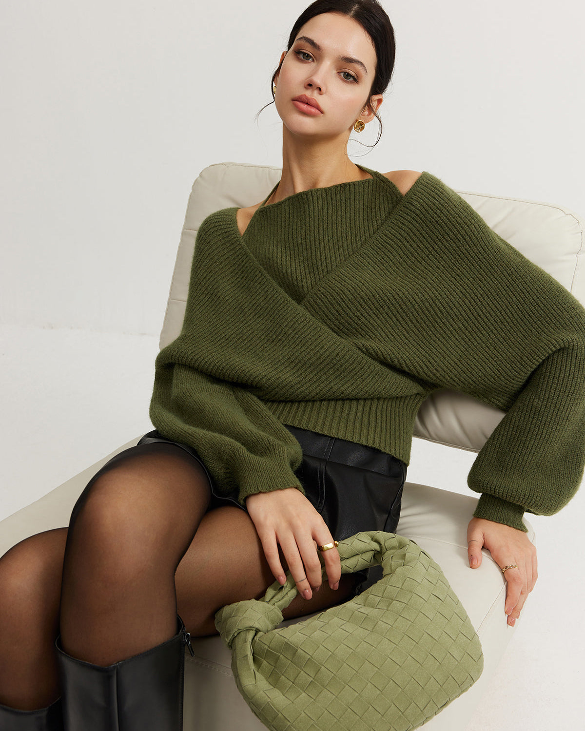 2’si 1 Arada Yarasa Kol Halter Yaka Triko Üst