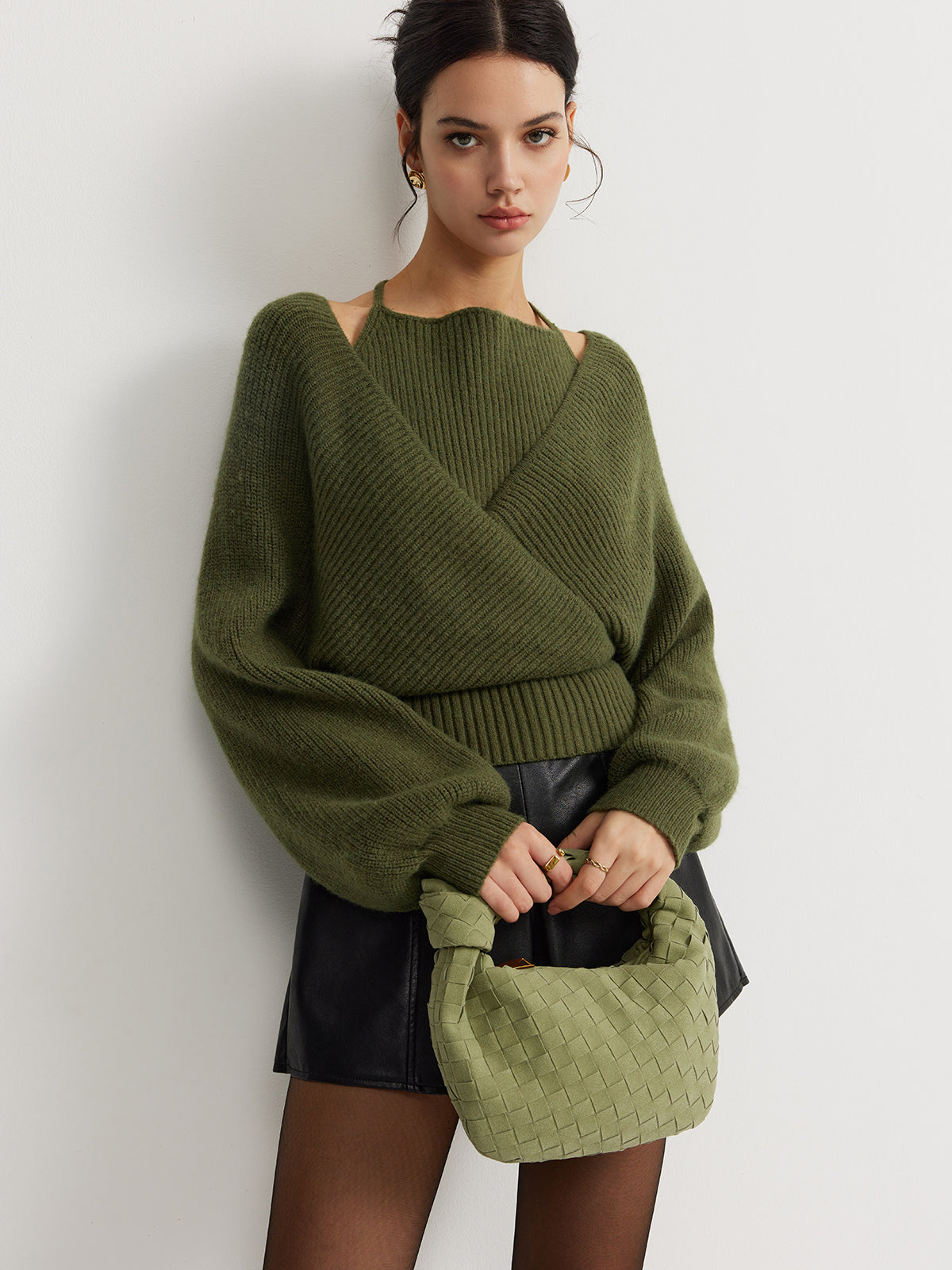 2’si 1 Arada Yarasa Kol Halter Yaka Triko Üst