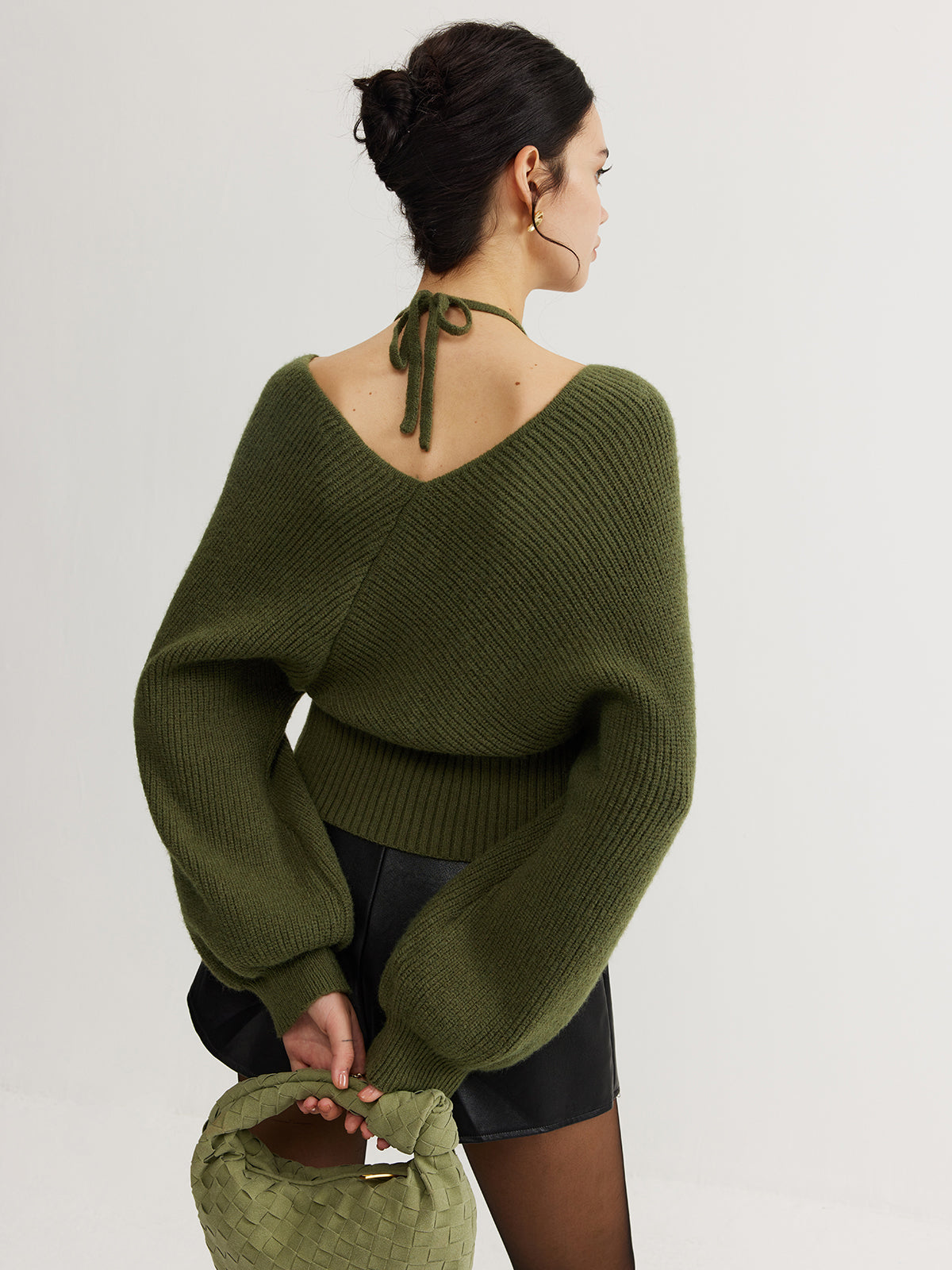 2’si 1 Arada Yarasa Kol Halter Yaka Triko Üst