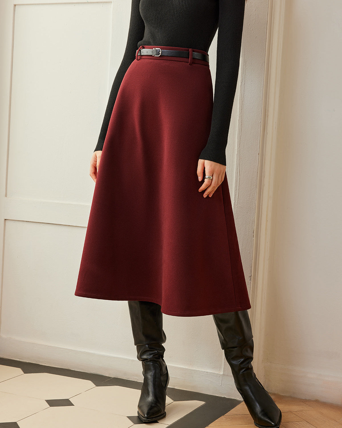 Şemsiye Formlu Kemerli Etek