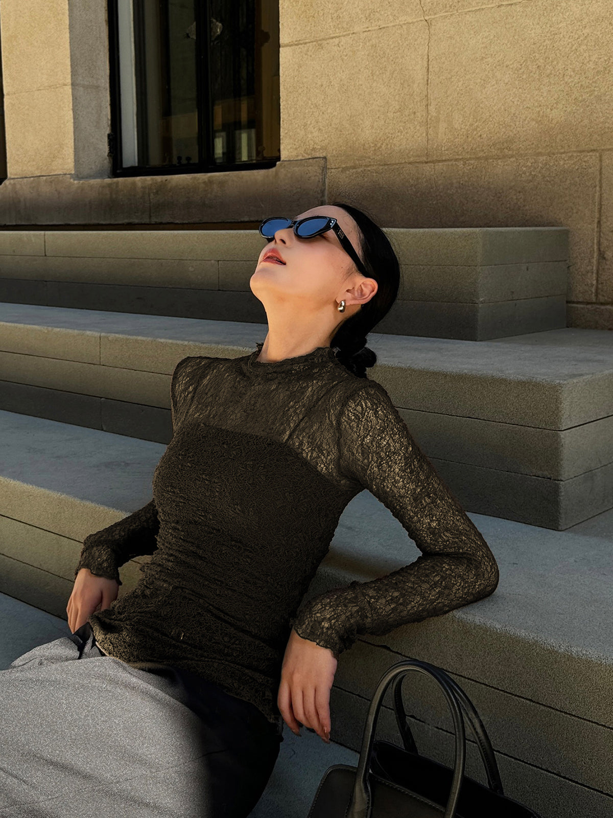 Yarı Transparan Dantel Panelli Jarse İkili Tişört