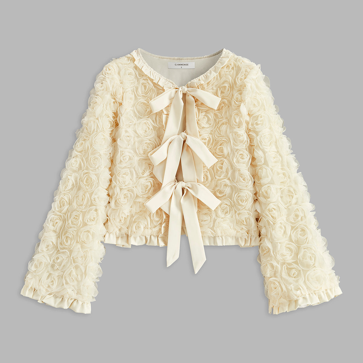 Romantik Ön Bağlamalı Gül Detaylı Ceket