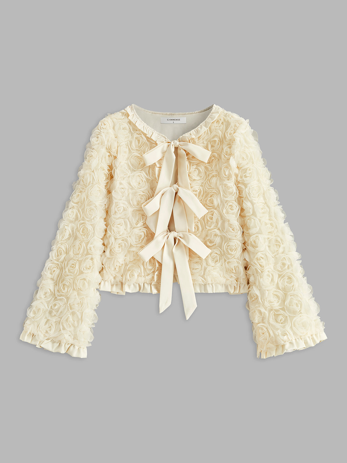 Romantik Ön Bağlamalı Gül Detaylı Ceket