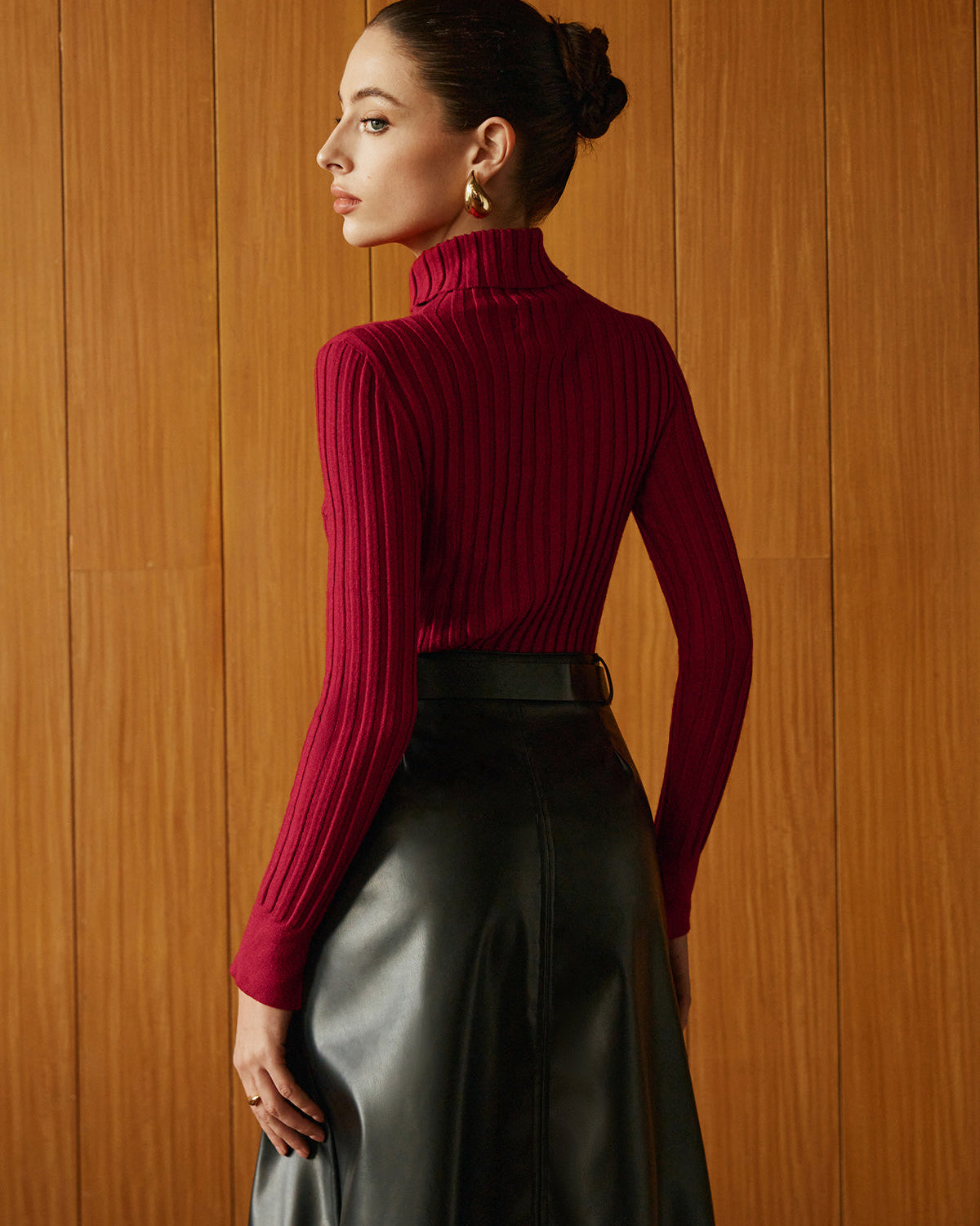 Balıkçı Yaka Fitilli Dar Kazak