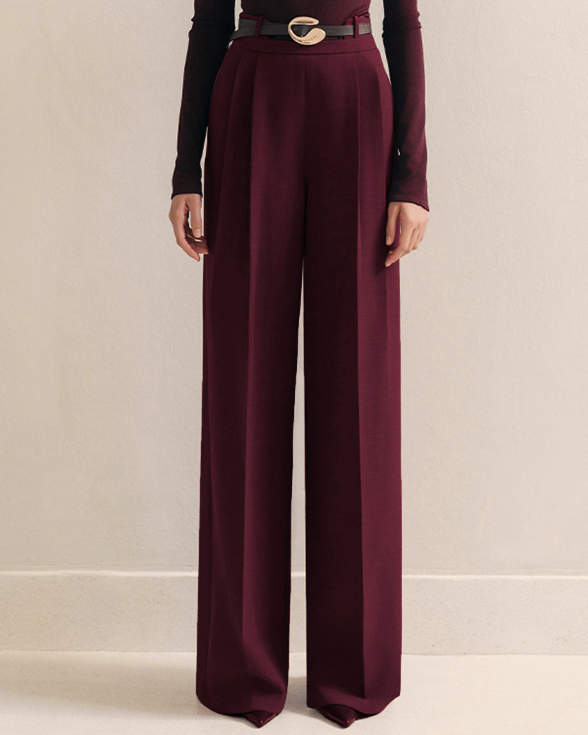 Metalik Kemerli Pileli Yüksek Bel Pantolon