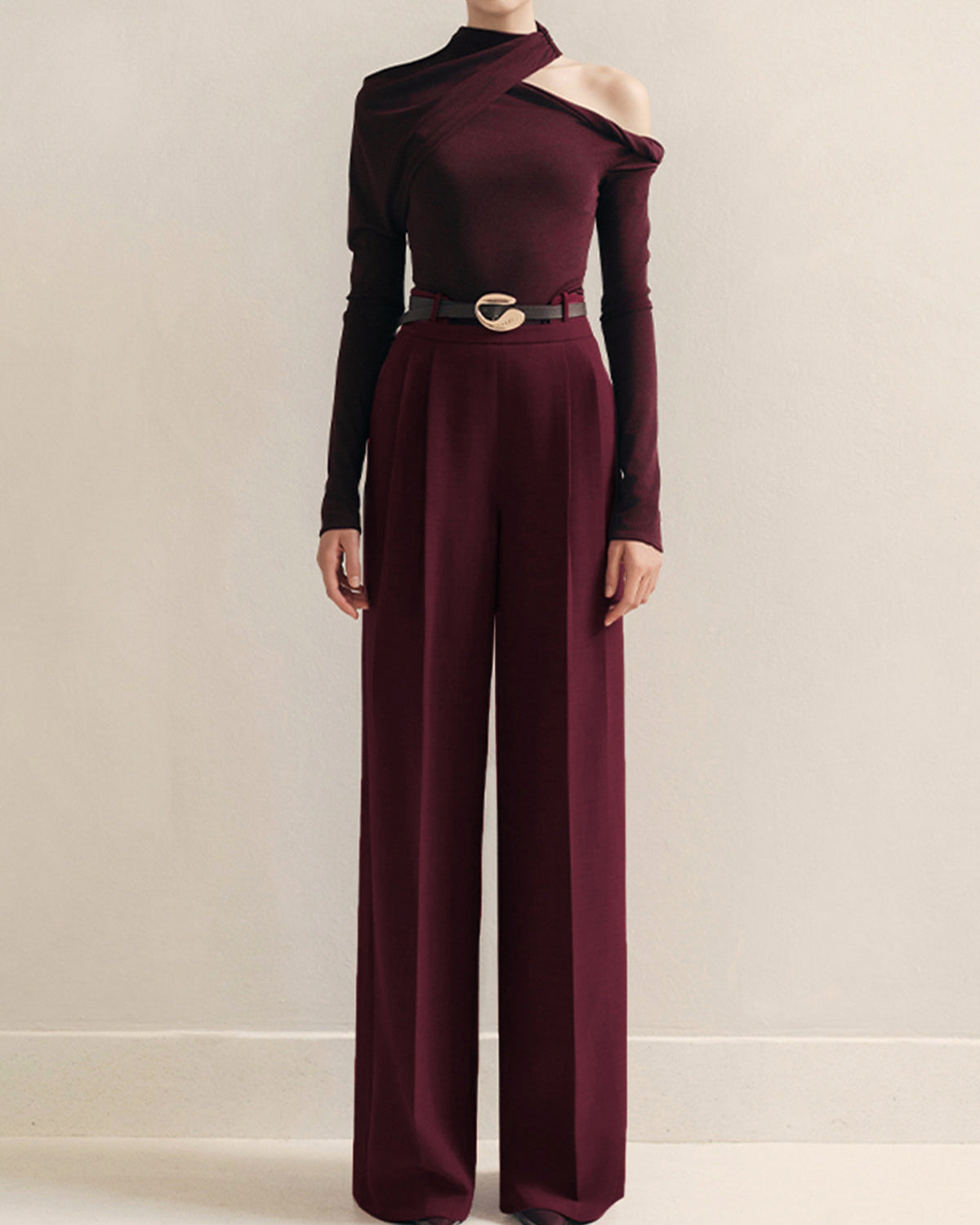 Metalik Kemerli Pileli Yüksek Bel Pantolon