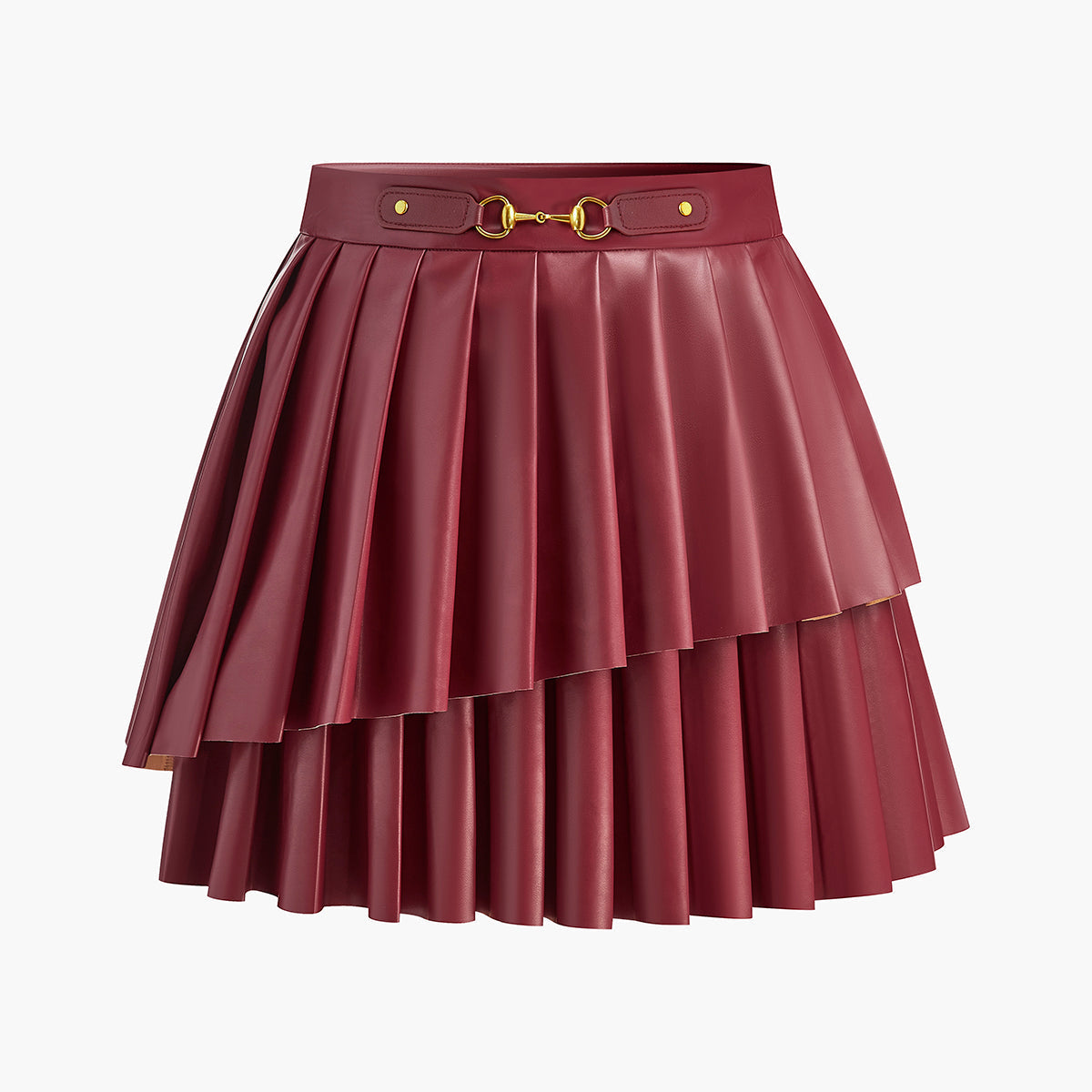 Yüksek Bel Metal Detaylı Asimetrik Pileli Etek