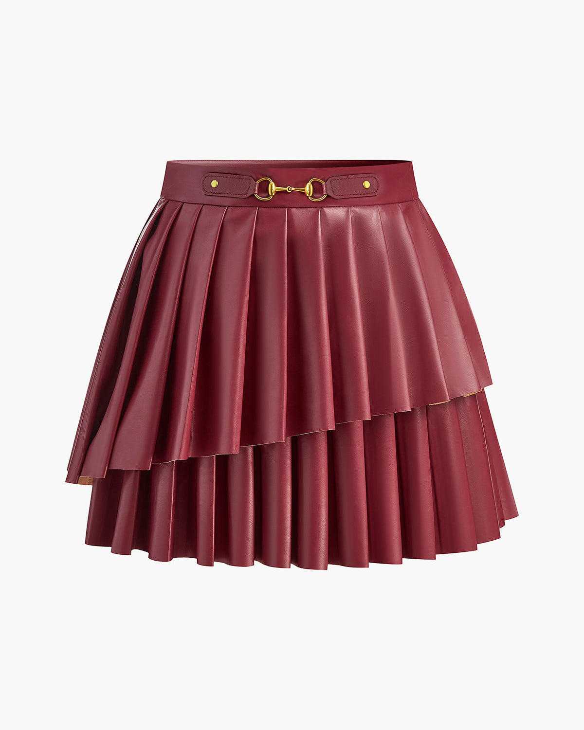 Yüksek Bel Metal Detaylı Asimetrik Pileli Etek