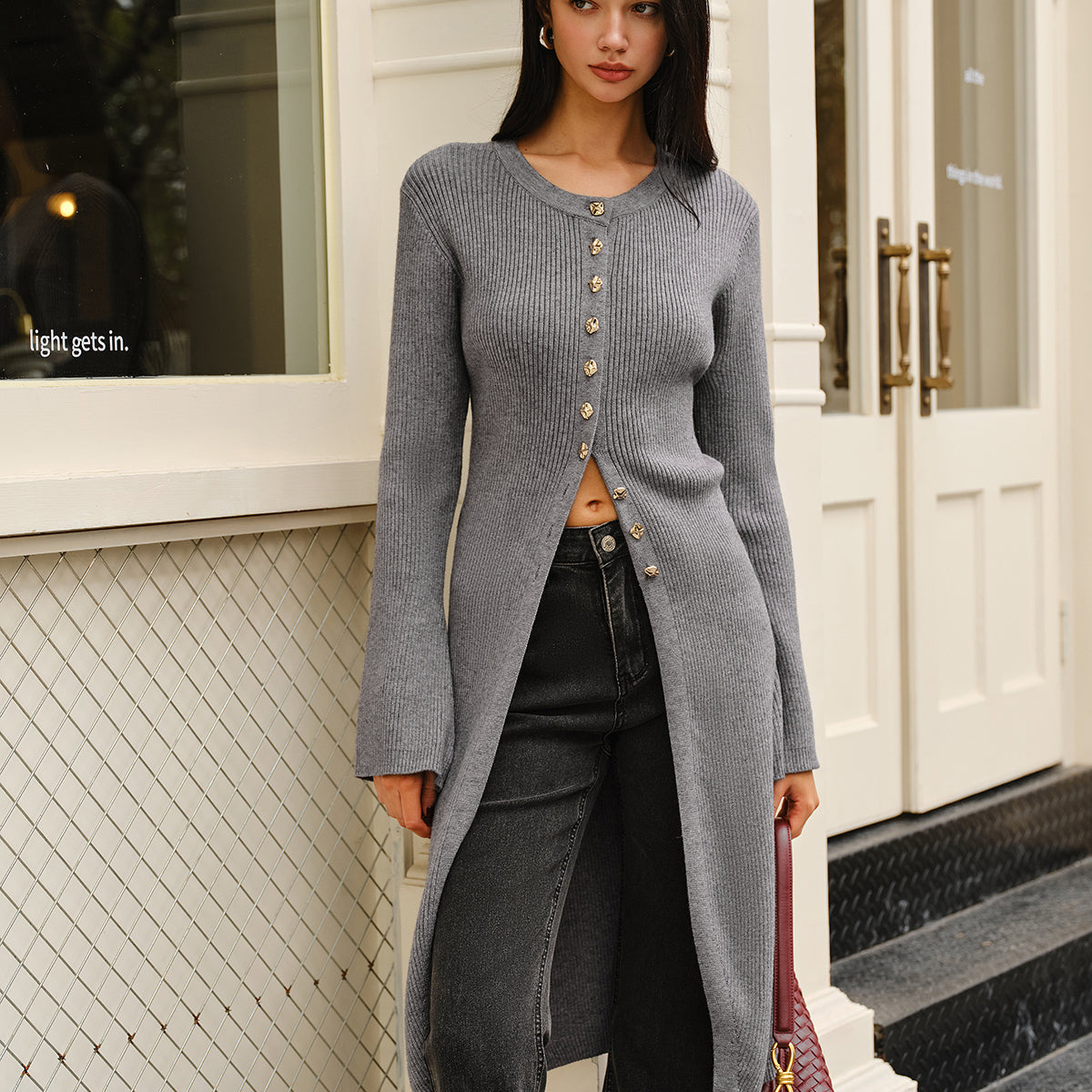 Çok Yönlü Metal Düğme Detaylı Triko Elbise