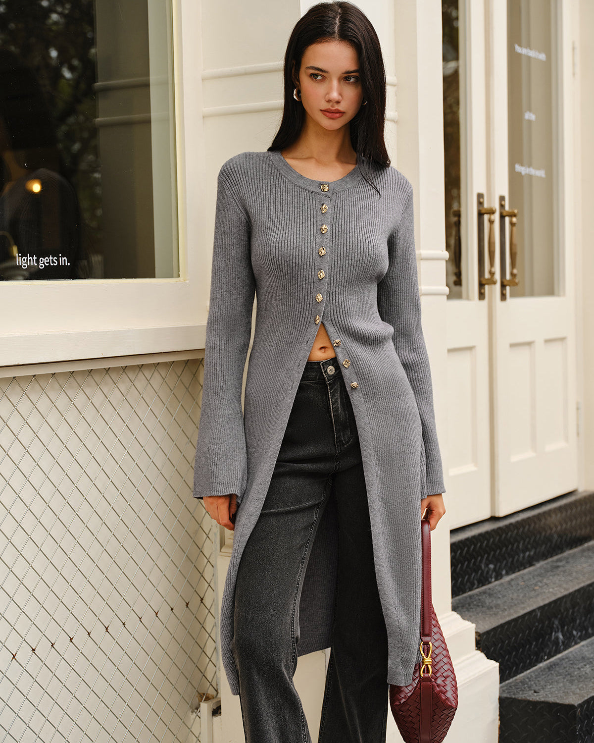 Çok Yönlü Metal Düğme Detaylı Triko Elbise