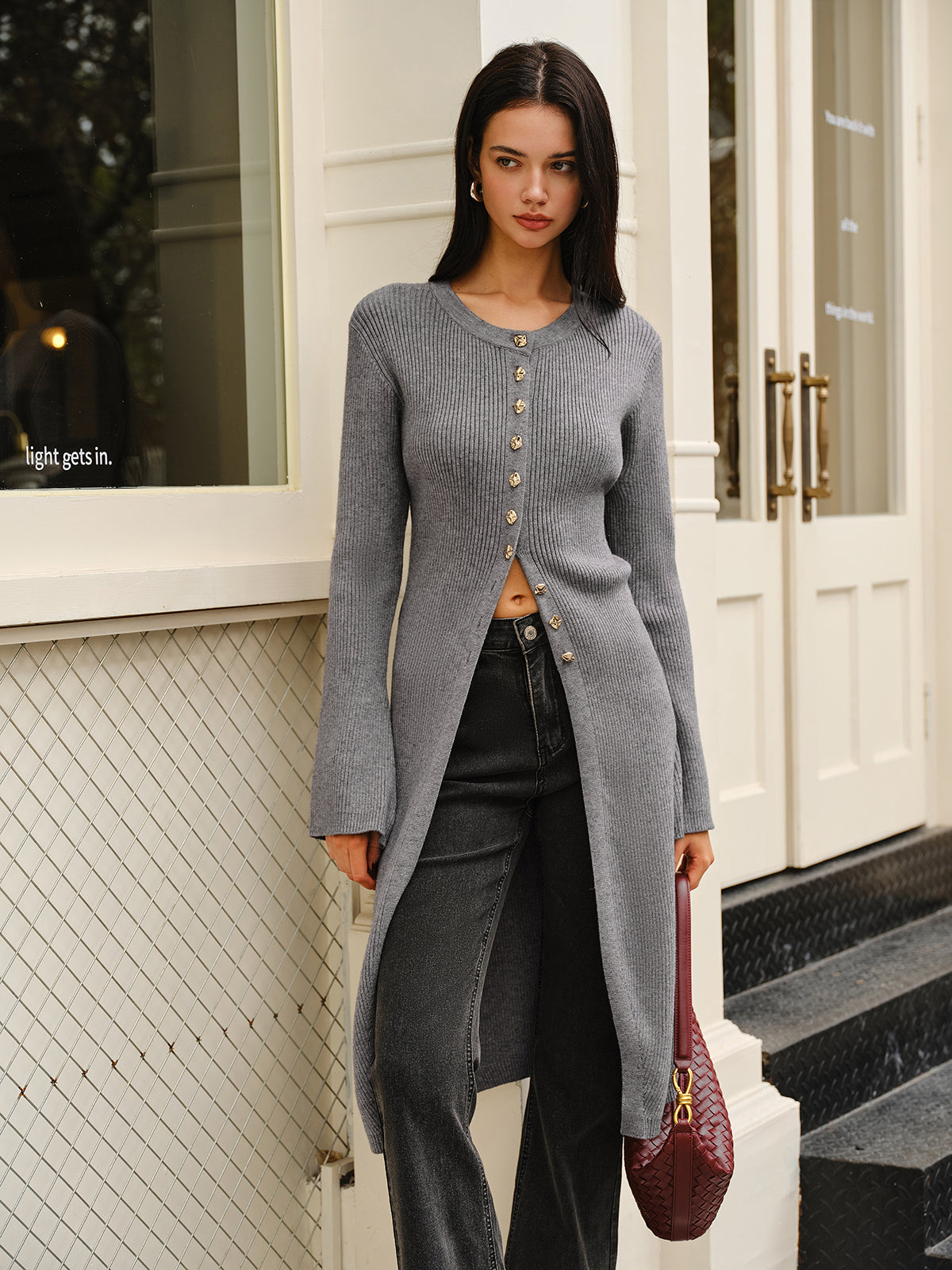 Çok Yönlü Metal Düğme Detaylı Triko Elbise