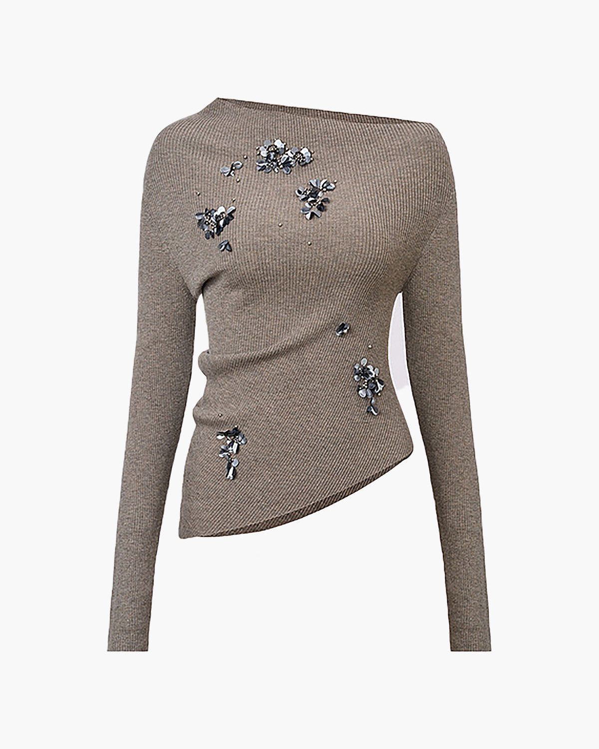 Yün Karışımlı Asimetrik Payetli Triko Üst